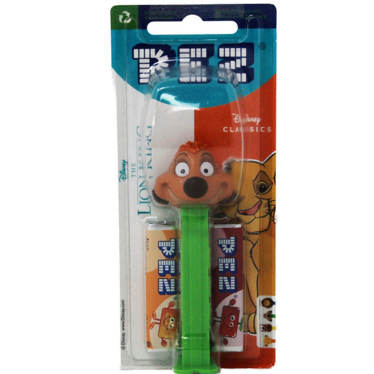 PEZ Süßigkeit, PEZ Figur Timon mit grünem Spender und zwei Päckchen Bonbons 17g