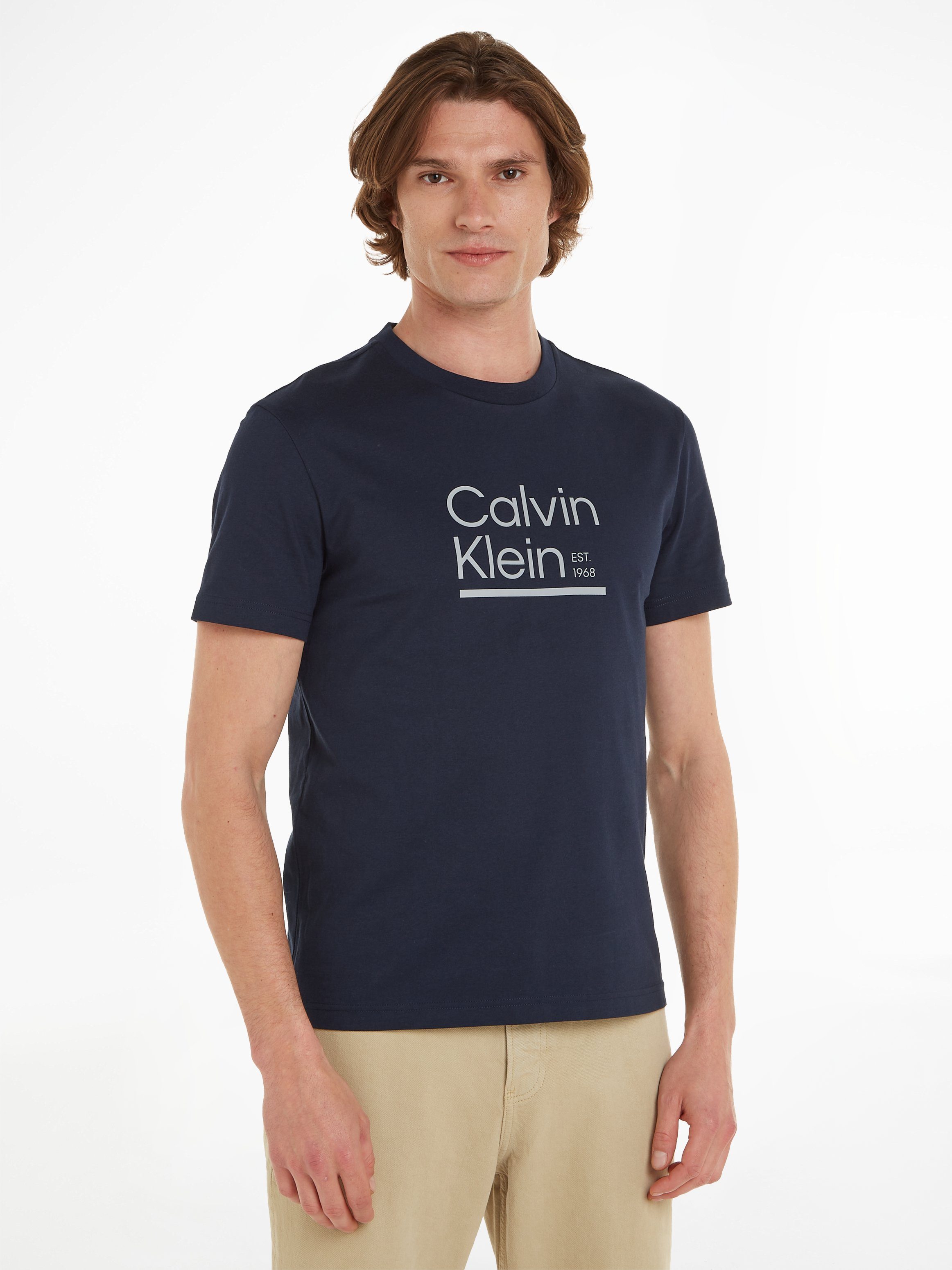 Calvin Klein T-Shirt CONTRAST mit Sky T-SHIRT LINE LOGO CK-Logodruck Night