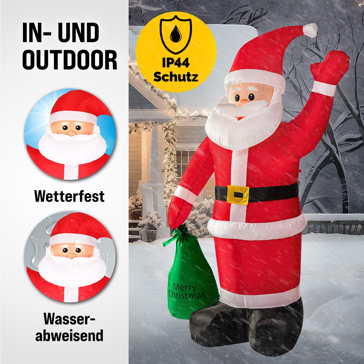 monzana Weihnachtsmann, Aufblasbarer XL 180cm LED Beleuchtet Befestigungsmaterial IP44 Außen