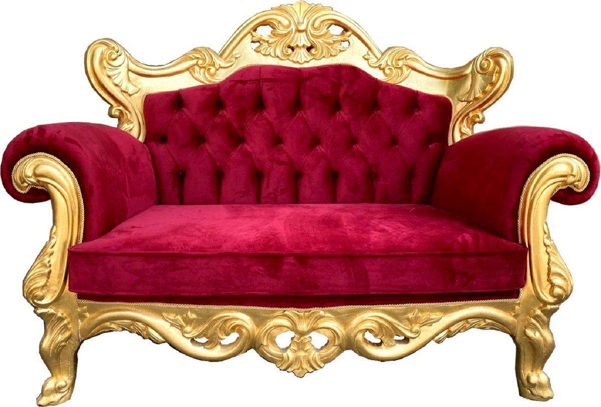 Casa Padrino 2-Sitzer Luxus Barock 2er Sofa Bordeauxrot / Gold - Prunkvolles handgefertigtes Wohnzimmer Sofa im Barockstil - Barock Wohnzimmer Möbel