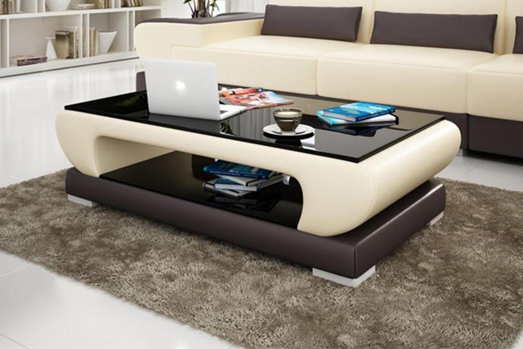 Leder Beige Tisch Glastisch Couch Design Couchtisch, Sofa Wohnzimmertische JVmoebel Glas Tische