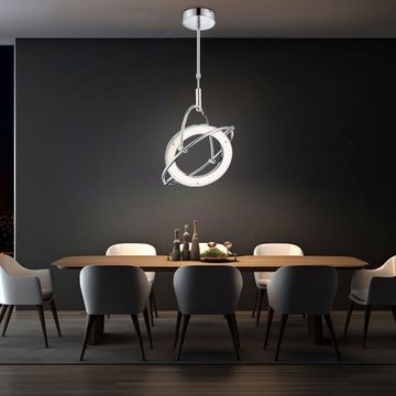 Globo LED Pendelleuchte, LED-Leuchtmittel fest verbaut, Neutralweiß, Hängelampe Pendellampe LED Wohnzimmerlampe chrom Ring beweglich H 96cm