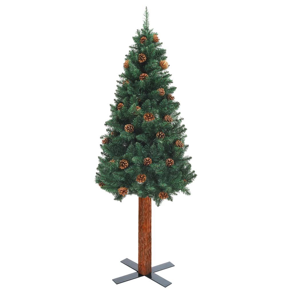 Schlank cm PVC furnicato Grün 180 und Echtholz Weihnachtsbaum mit Zapfen Weihnachtsbaum Künstlicher