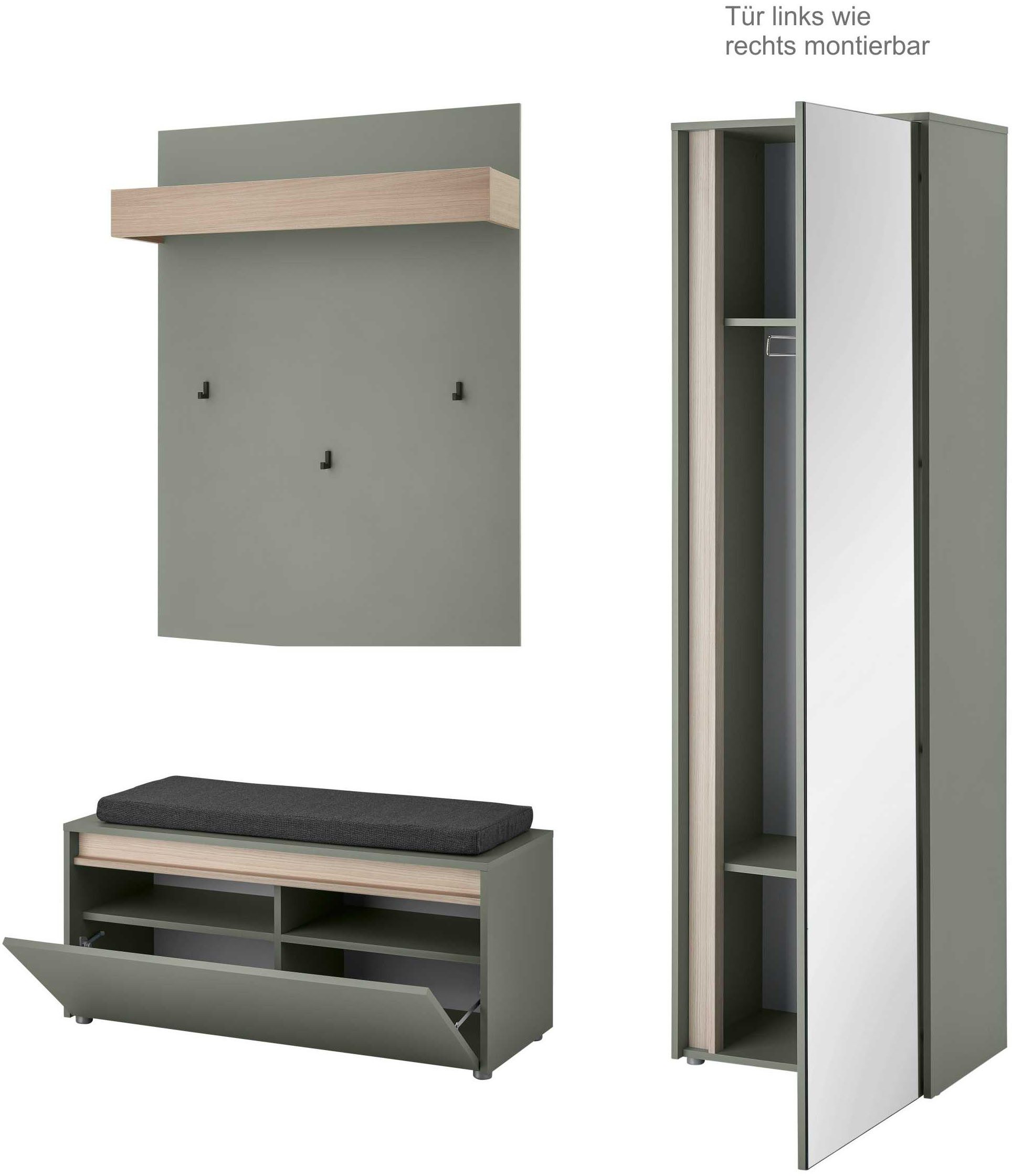 Home affaire Garderoben-Set GIRON/CiTY, moderne Garderobe, Komplettset mit viel Stauraum, (Komplett-Set, 3-St), enthält Garderobenschrank, Paneel, Schuhbank ink – Bild 4 von 5