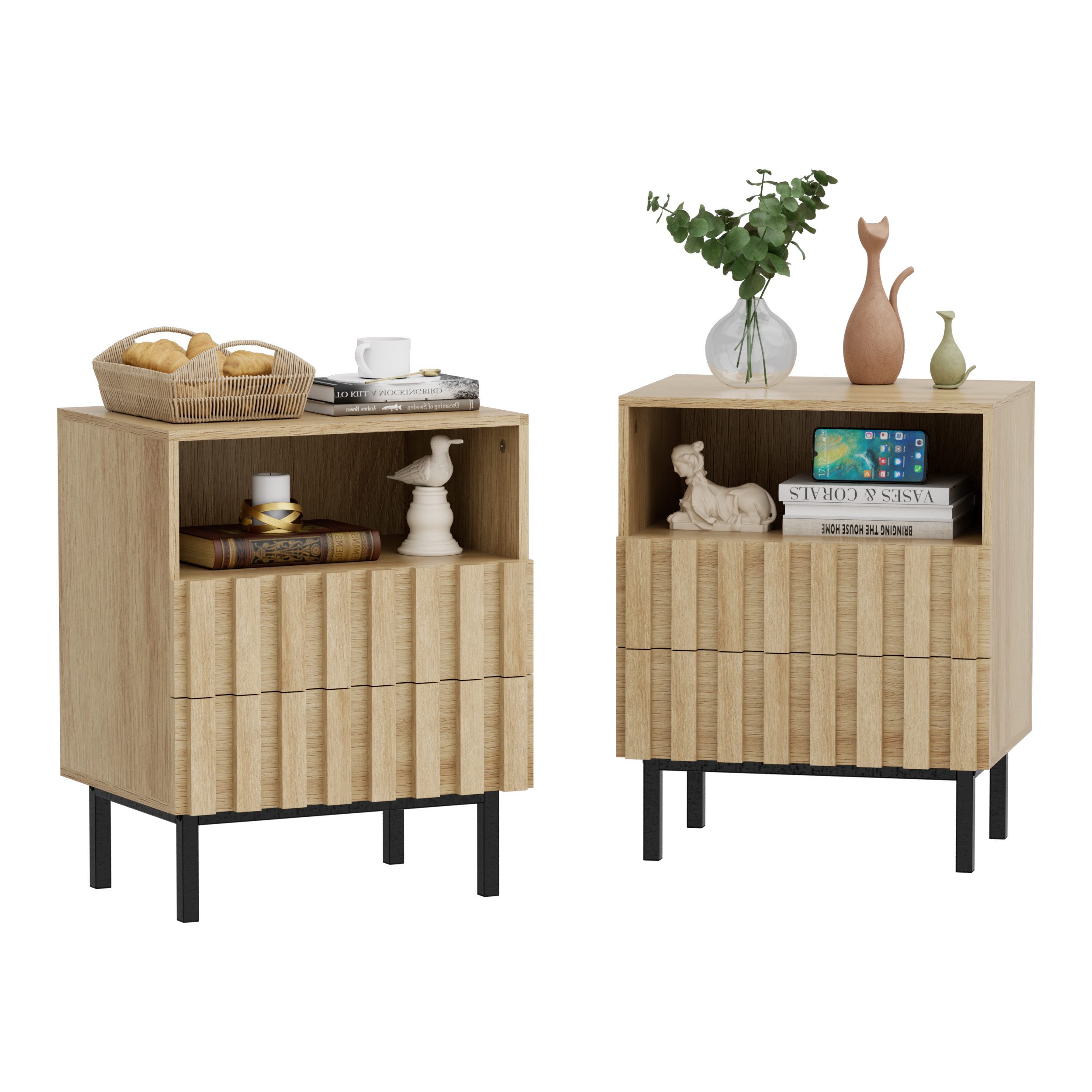 UEV Nachtschrank 2er set, Nachttisch mit 2 Schubladen Beistellschrank Sofat günstig online kaufen