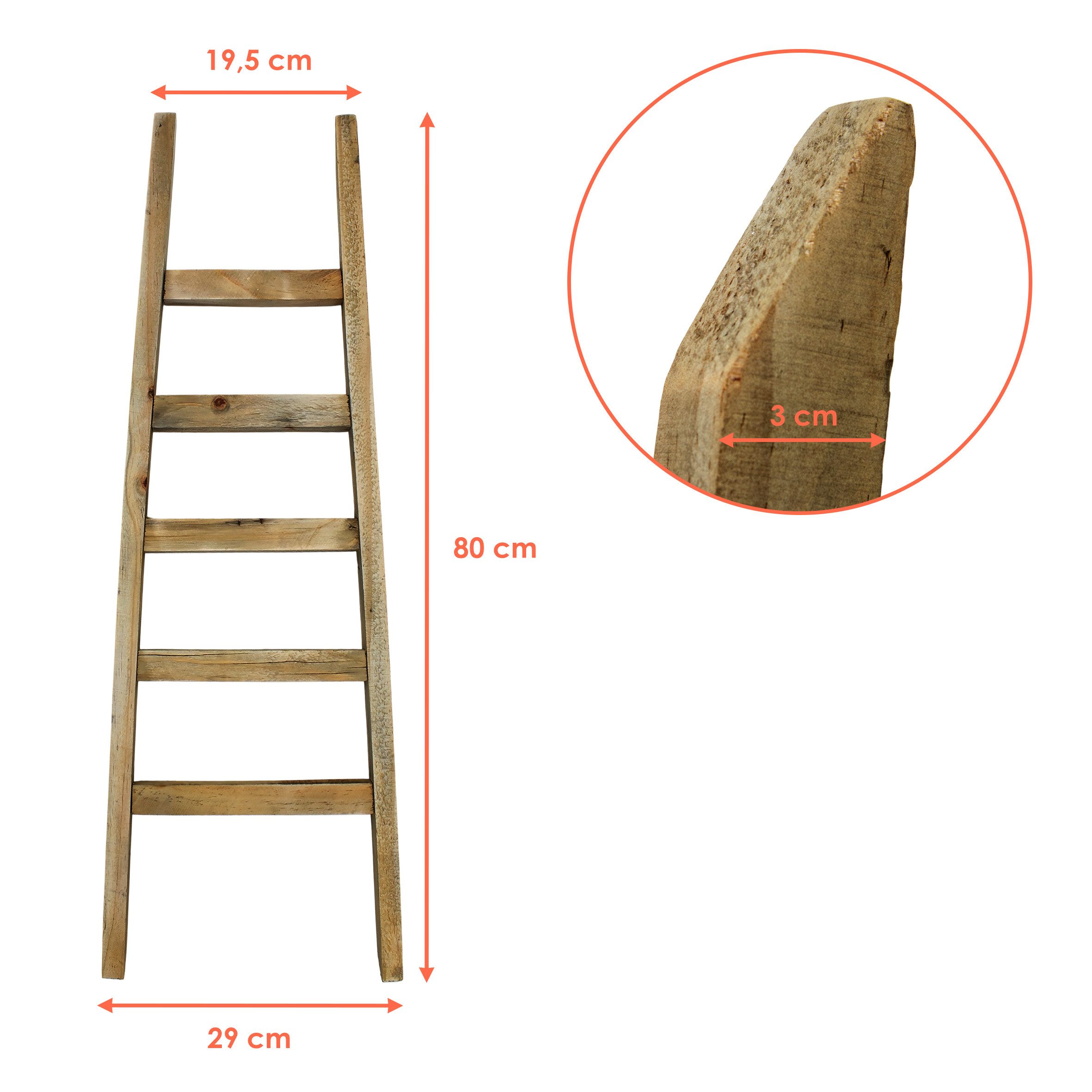 Spetebo Dekoleiter Holz mit 5 Sprossen - 80 x 29 cm - Mini Leiter im Landhaus Design (Stück, 1 St., 1), in konischer Form