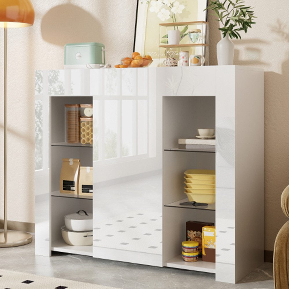 XDeer Buffet Modernes Buffet mit Hochglanz-Front, Kompakte Küchenschrank stilvolle Aufbewahrungslösung für Wohnzimmer – 95x35x83 cm