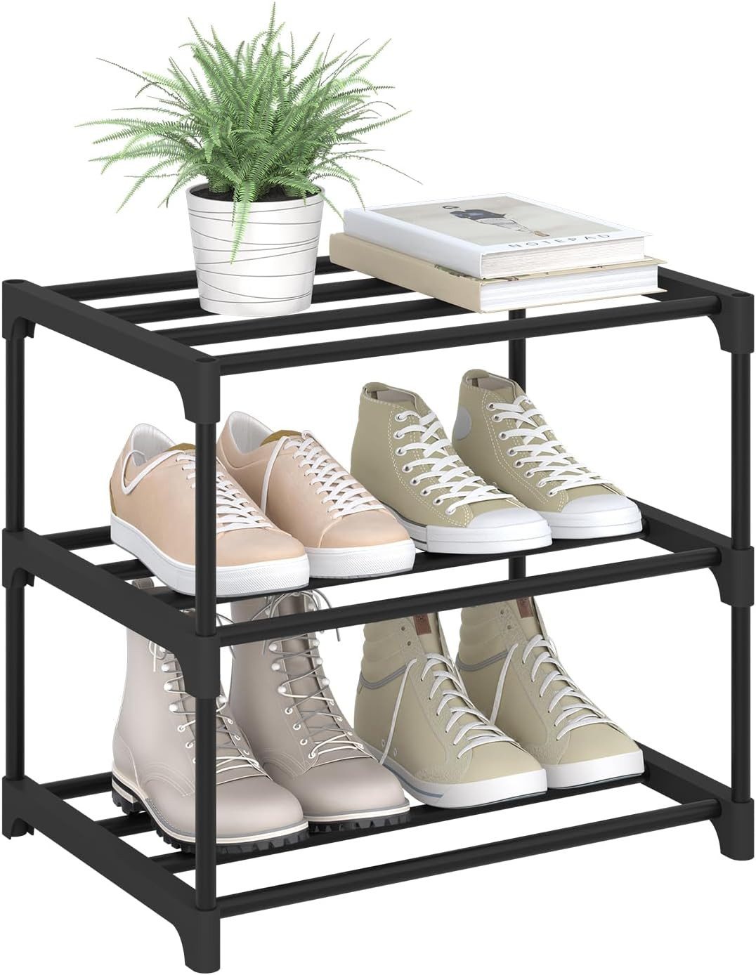 Woltu Schuhregal, offener Schuhschrank Metall. 3 Ebenen für 6 Paar Schuhe