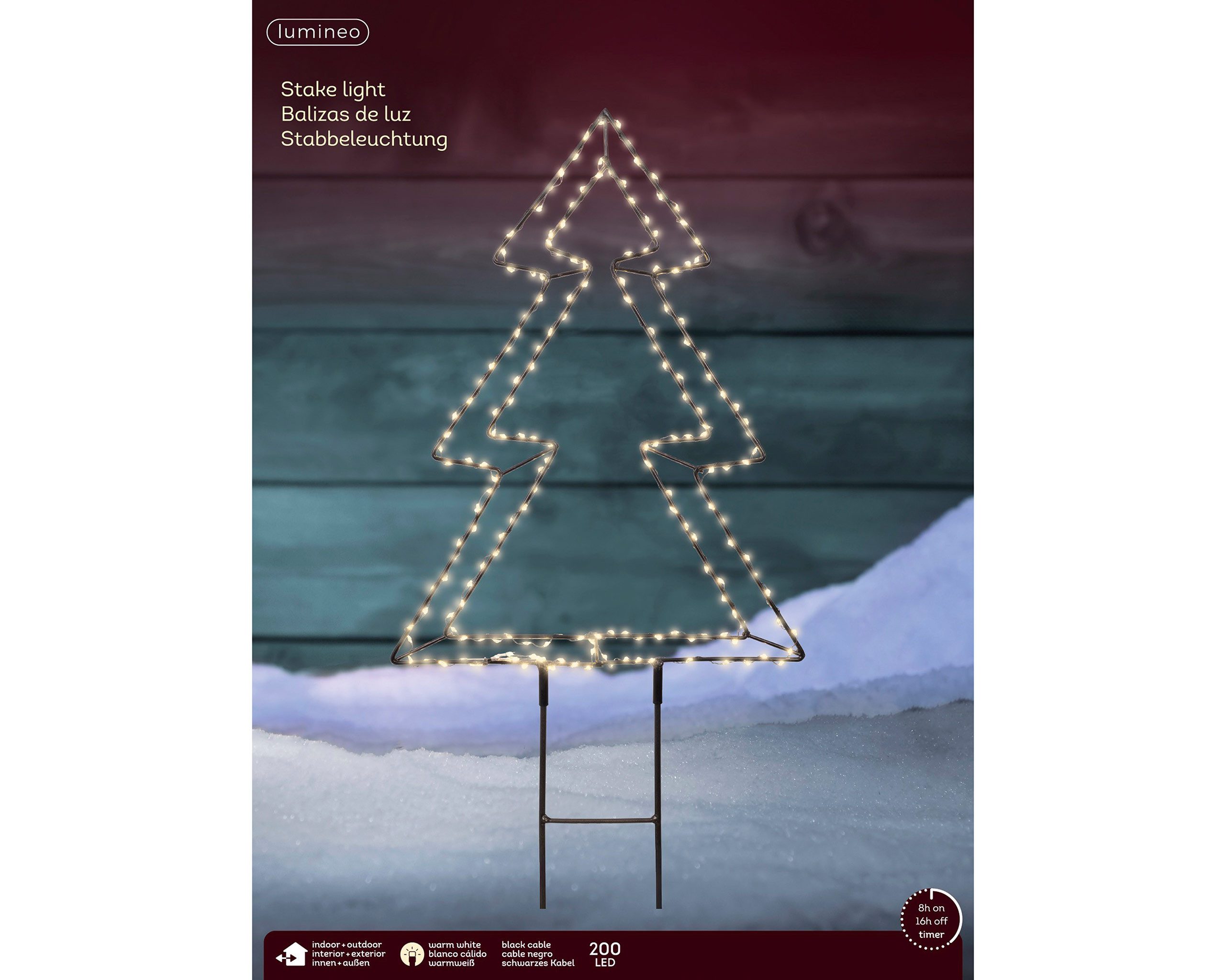 Lumineo Gartenstecker LED Gartenstecker Weihnachtsbaum Outdoor 40cm Metall Schwarz Warmweiß