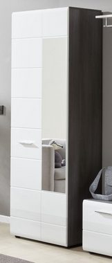 Furn.Design Garderobenschrank Line (Flurschrank in weiß Hochglanz und Rauchsilber grau, 60 x 191 cm) viel Stauraum