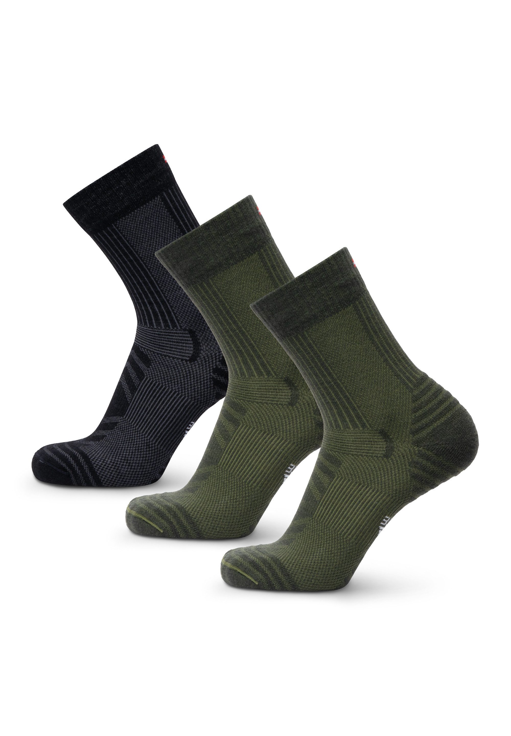 DANISH ENDURANCE Basicsocken Merino Hiking Light (3-Paar) Leicht & gepolstert, Anti-Blasen Socken, Ideal zum Wandern
