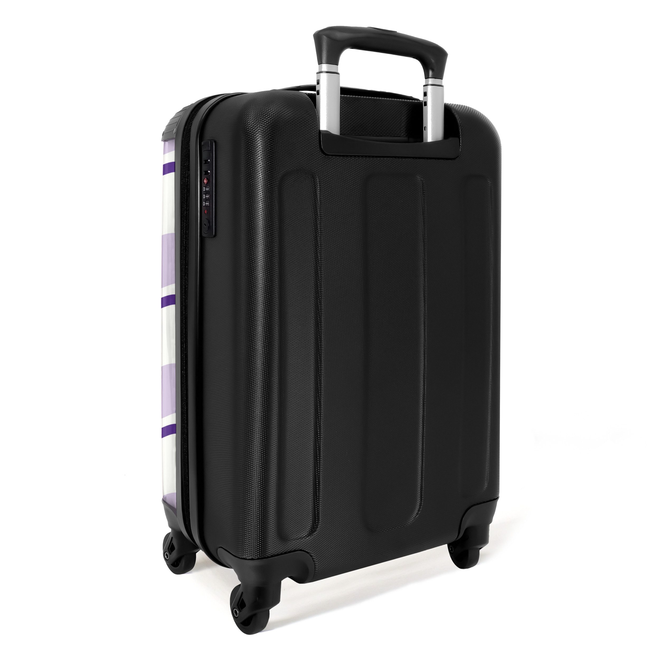 NoBoringSuitcases.com© Hartschalen-Trolley Gewellte Streifen in Lila-Tönen 55x35x20cm, Reisetasche mit Rollen, Koffer Handgepäck Flugzeug