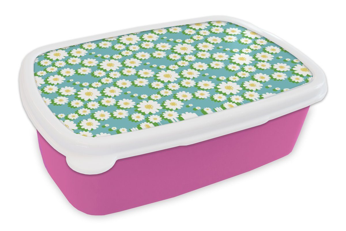 MuchoWow Lunchbox Blumen - Muster - Gänseblümchen, Kunststoff, (2-tlg), Brotbox für Erwachsene, Brotdose Kinder, Snackbox, Mädchen, Kunststoff rosa