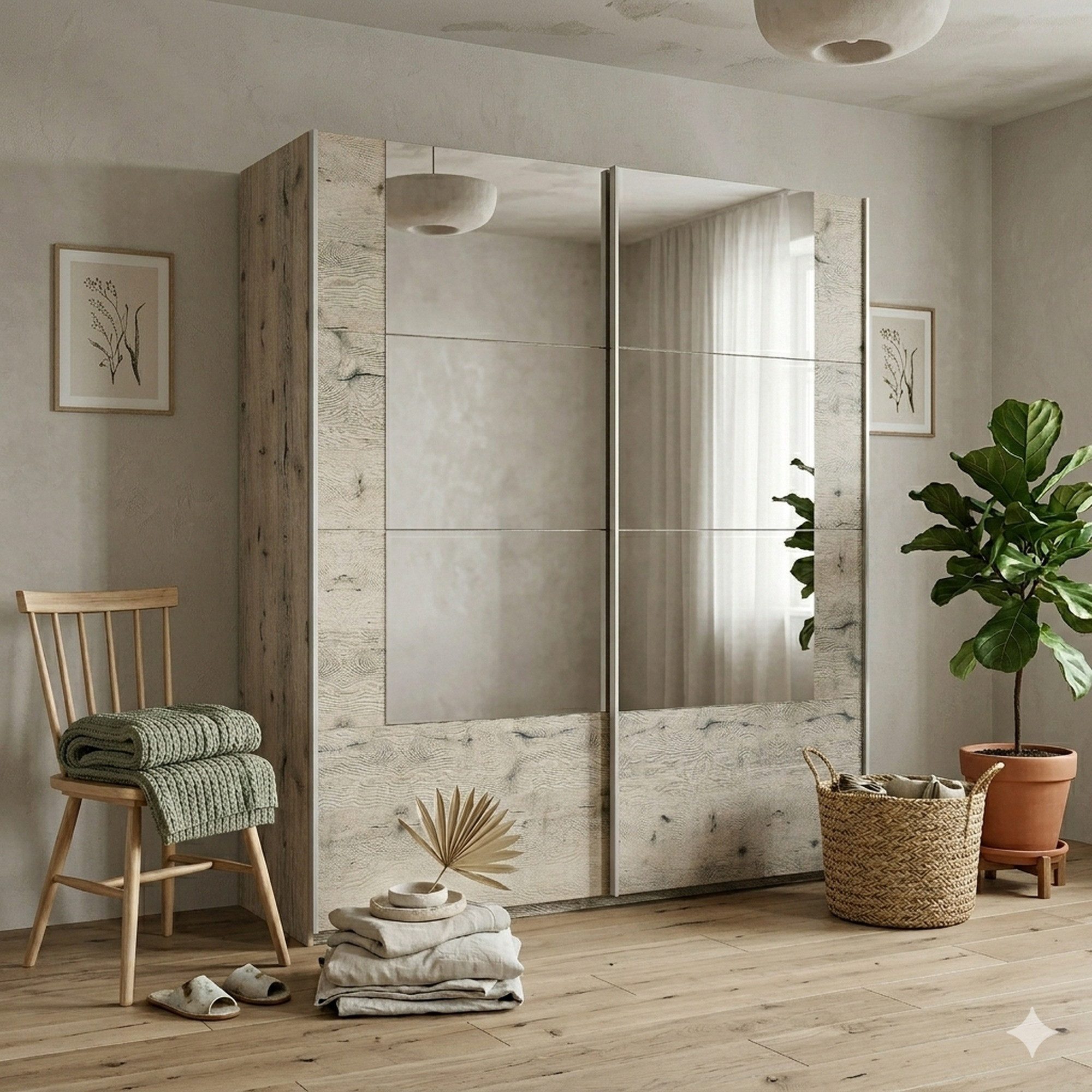 COMBO Schiebetürenschrank 250x215cm 2 Spiegeltüren Wellington Eiche Schlafzimmer modern (2 Schiebetüren 2 Kleiderstangen 9 Regalfächer 2 Schubladen) Wellington Eiche Stauraum Spiegel stilvoll zeitlos elegant