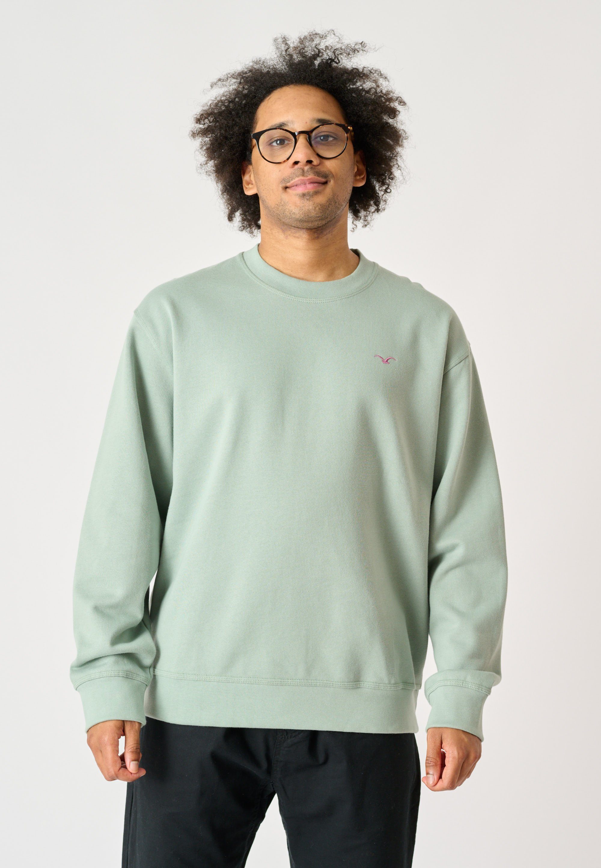 Cleptomanicx Sweatshirt Ligull Boxy mit kleiner Möwenstickerei hellgrün