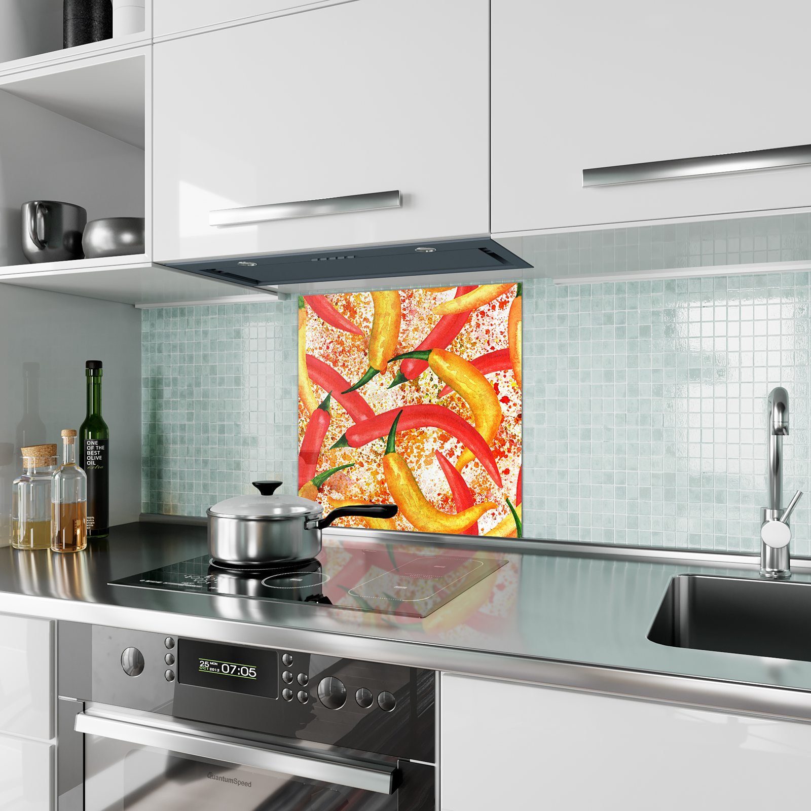 Spritzschutz mit Muster Küchenrückwand Chilischoten Küchenrückwand Motiv Glas Primedeco aus