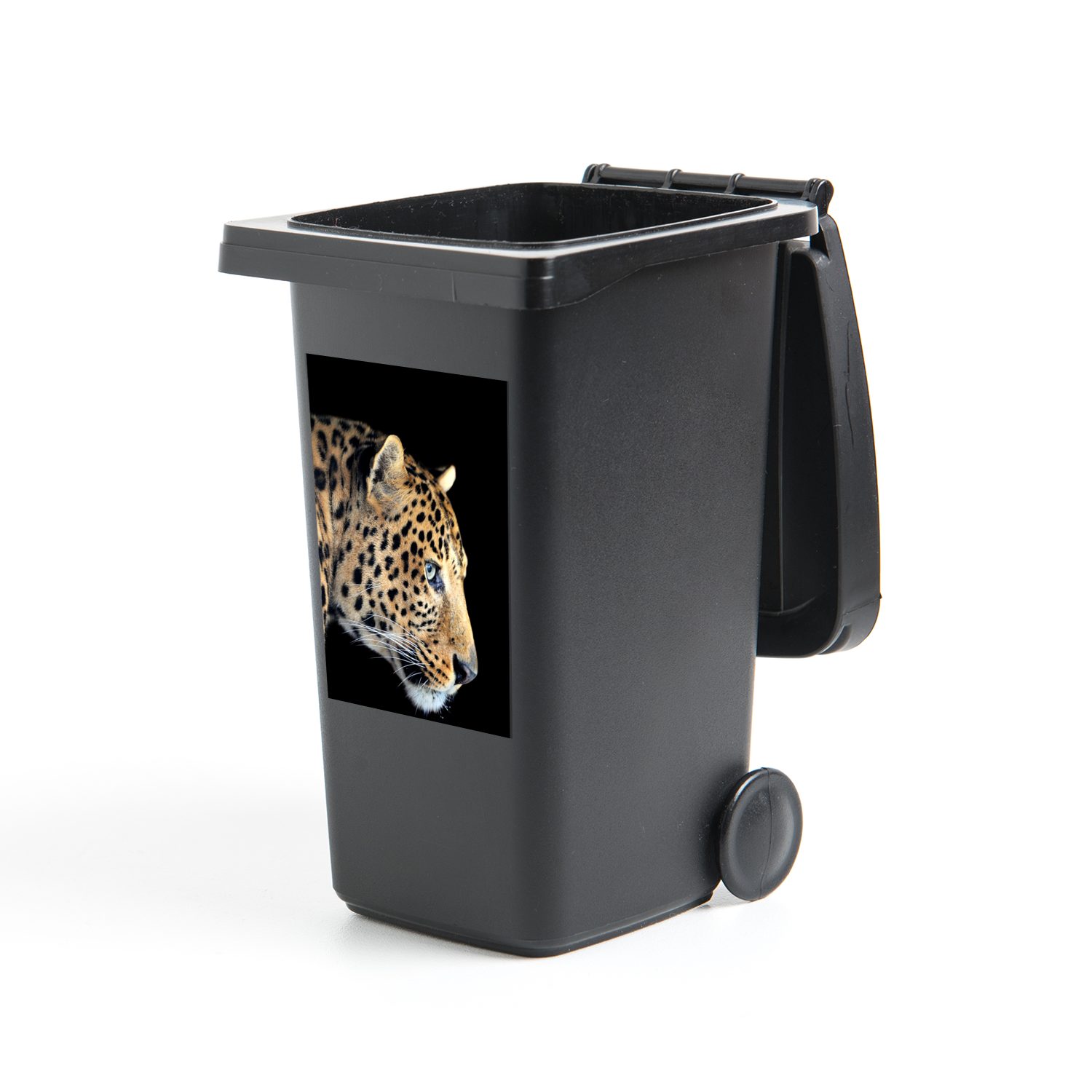 MuchoWow Wandsticker Leopard - Schwarz - Pelz (1 St), Mülleimer-aufkleber, Mülltonne, Sticker, Container, Abfalbehälter