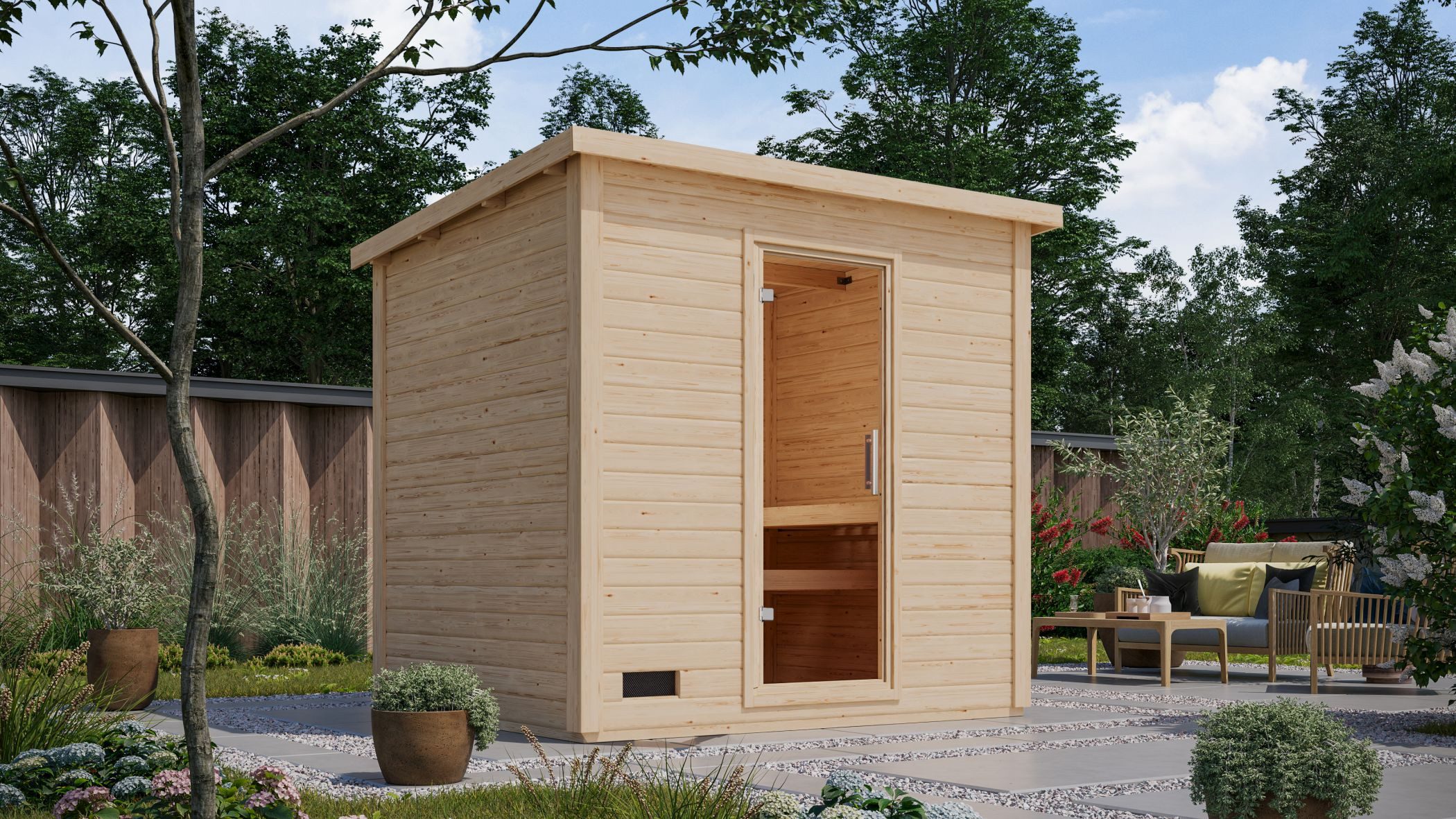 CHILLROI Saunahaus Außensauna Kaapi 4 Gartensauna, Außensauna, 38 mm, nordische Fichte