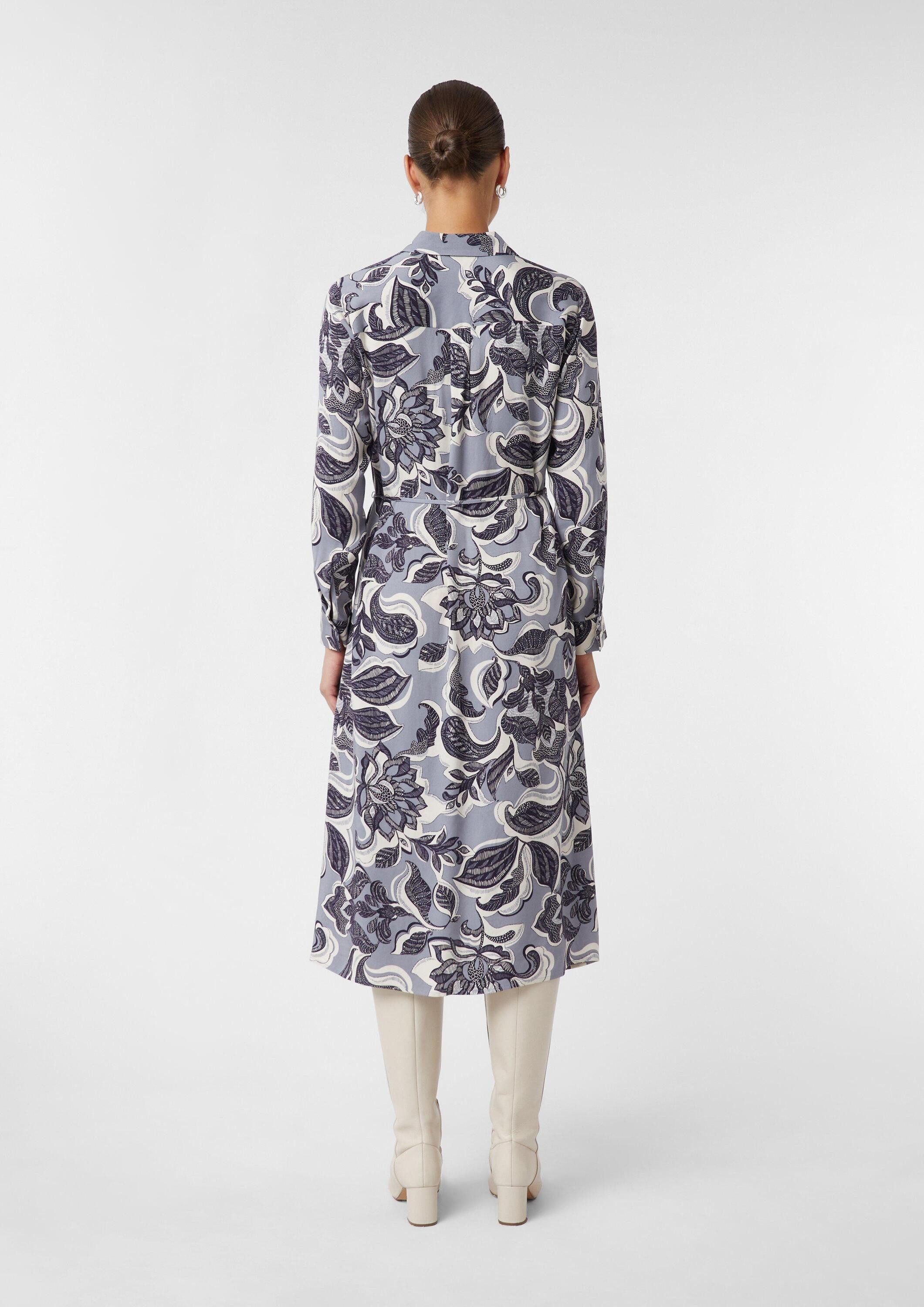 comma Maxikleid Kleid Hemdblusenkleid in Midi-Länge mit Bindegürtel