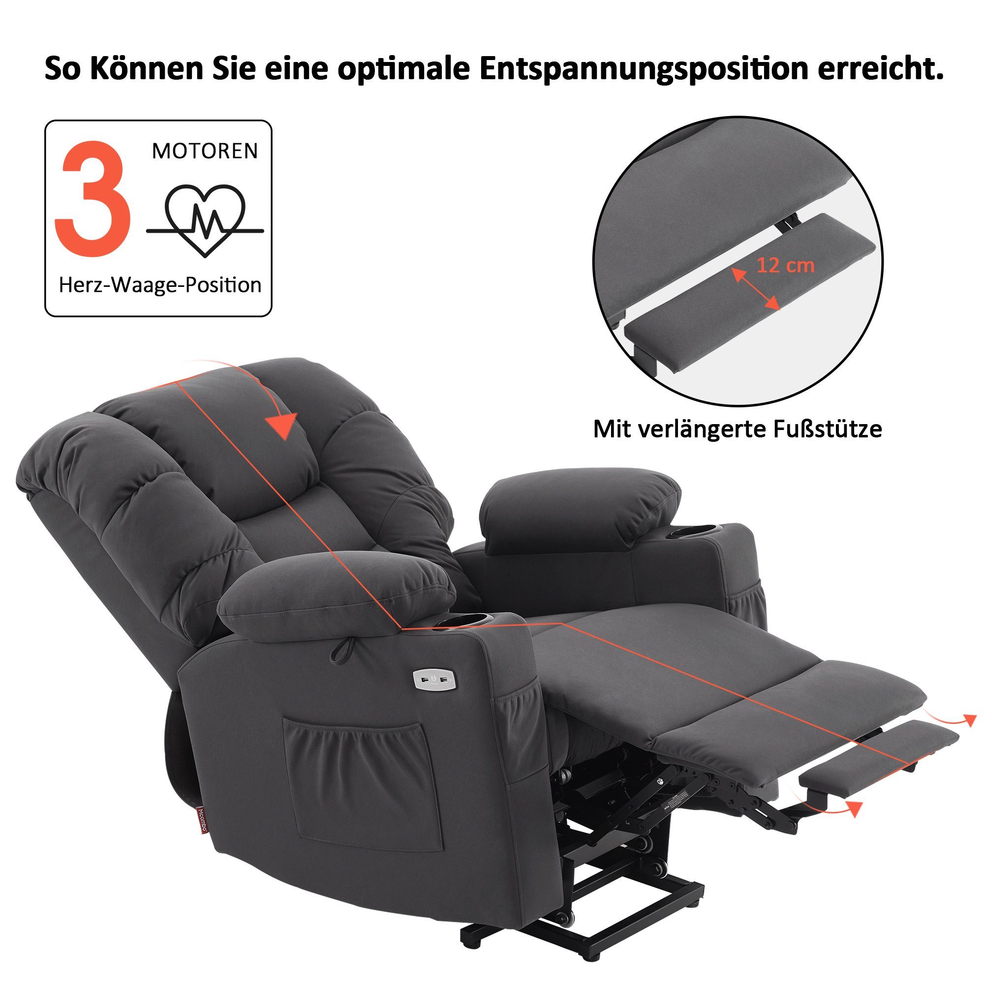 MCombo Relaxsessel MCombo elektrische Aufstehhilfe Relaxsessel 7550 (Fernsehsessel mit Aufstehhilfe Elektrisch, 3 Motoren), mit Relaxfunktion – Bild 4 von 5