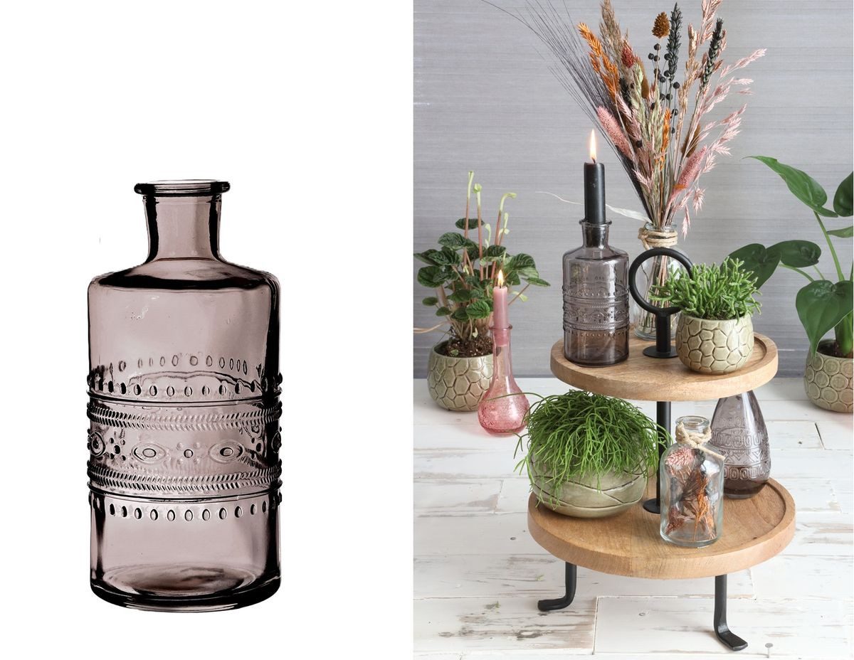 NaDeco Dekovase Glas Flasche Porto in Grau h. 14,5 cm Ø 7,5 cm günstig online kaufen