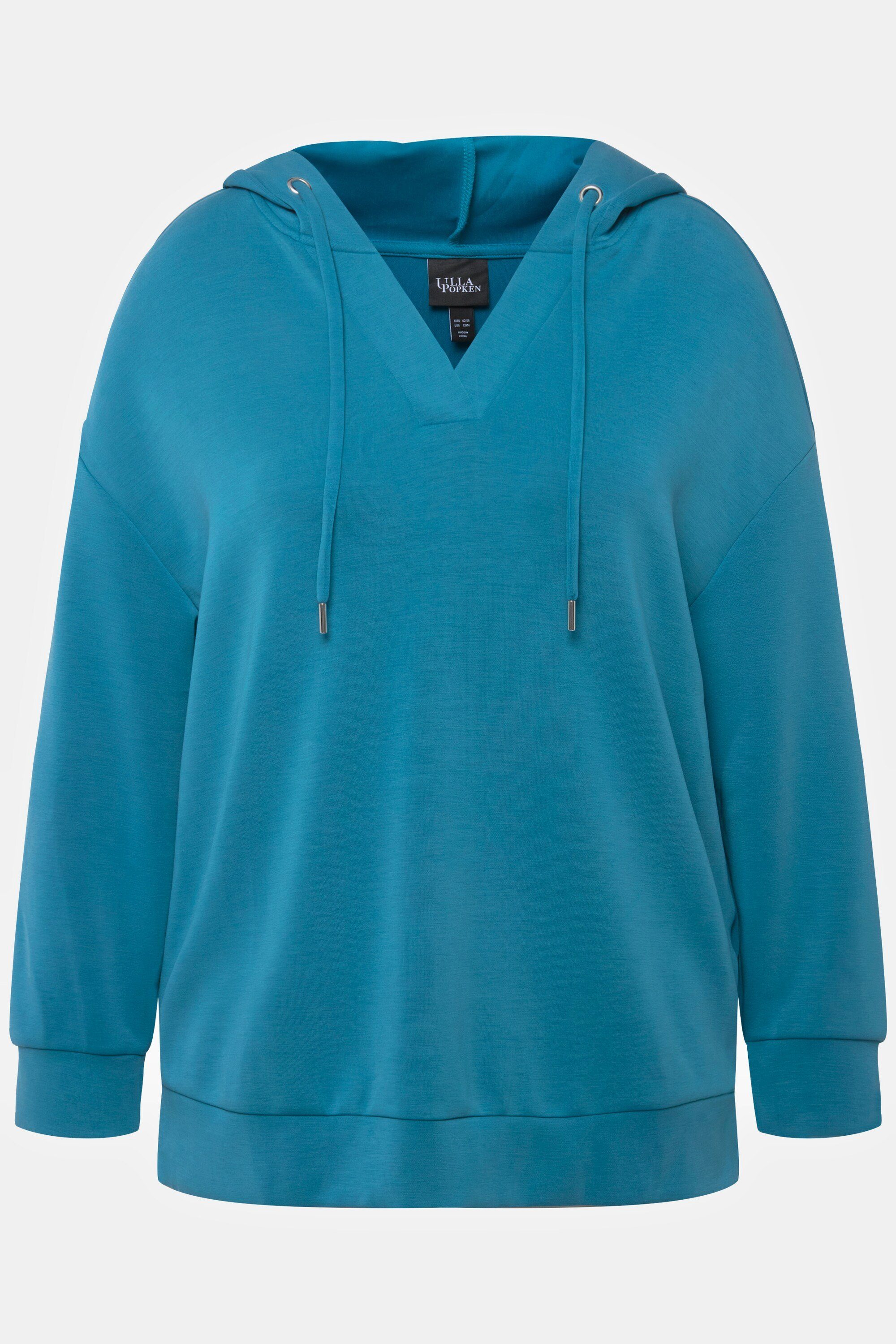 Ulla Popken Sweatshirt V-Ausschnitt Kapuzenshirt Hoodie petrol Oversized kräftiges Langarm