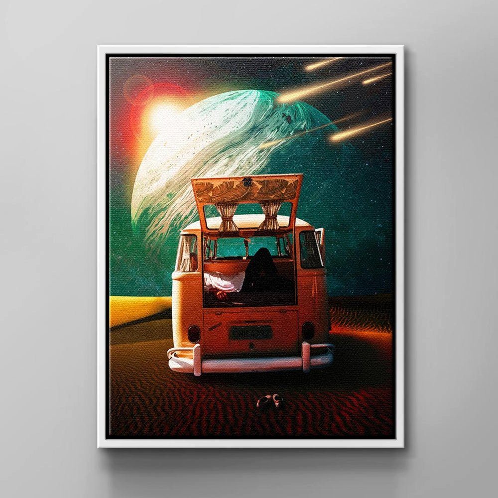 DOTCOMCANVAS® VW-Van Camping Leben Rahmen Leinwandbild, von Cooles Wandbild schwarzer