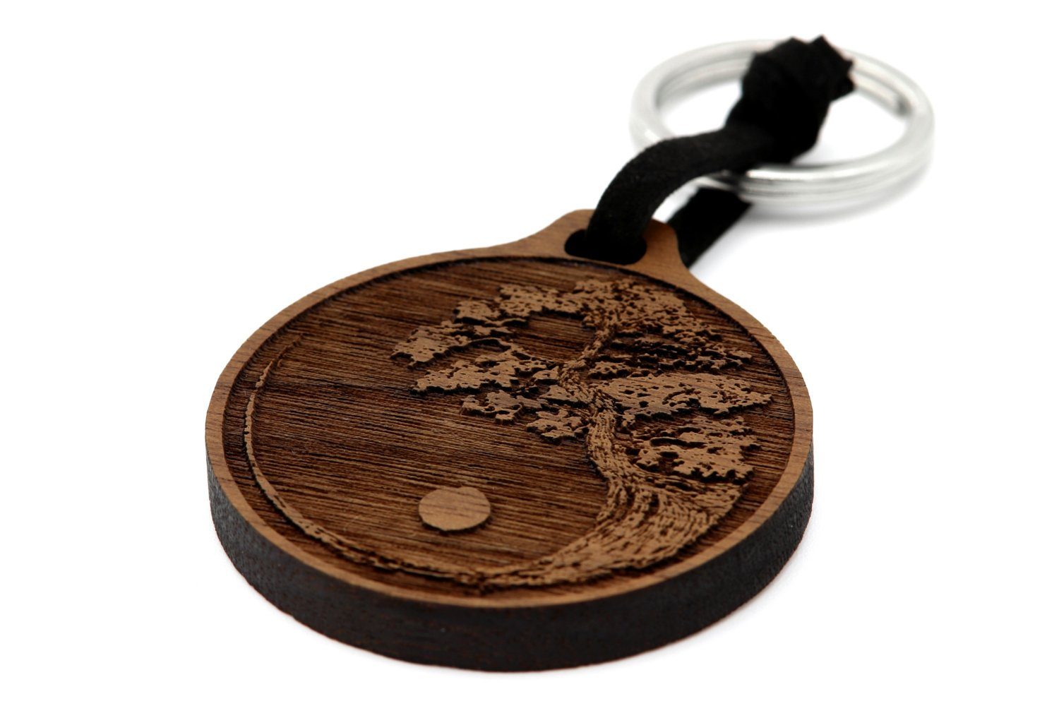 Hirsch, aus Holz mit Schlüsselanhänger 4,5cm), Kompass, Edelstahl Yin (mit Yang, mit Gravur Ø Schlüsselring, NaturSchatulle Faultier Lebensbaum, Motiven