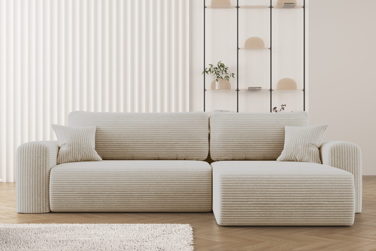 Kaiser Möbel Ecksofa mit Schlaffunktion und Stauraum für Bettzeug, Capri Stoff Poso