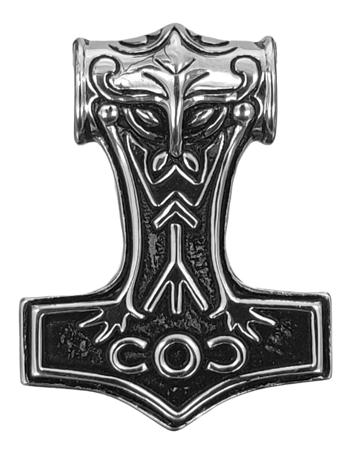 Kiss of Hammer Edelstahl Leather Thor Kettenanhänger Wikinger Anhänger großer Mjölnir Thorshammer massiver