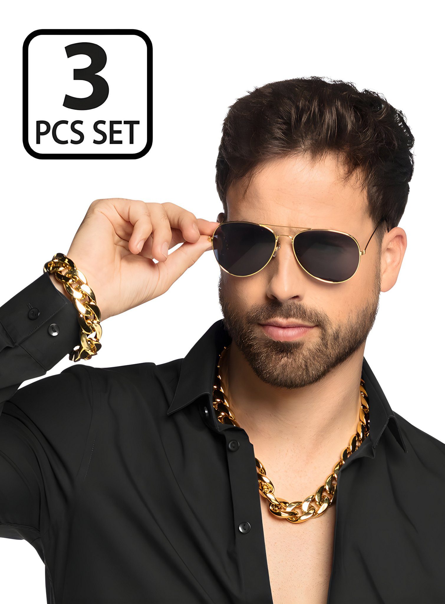 Boland Kostüm Golden Pimp Set, Hier gilt der Grundsatz: je mehr Gold, desto besser!