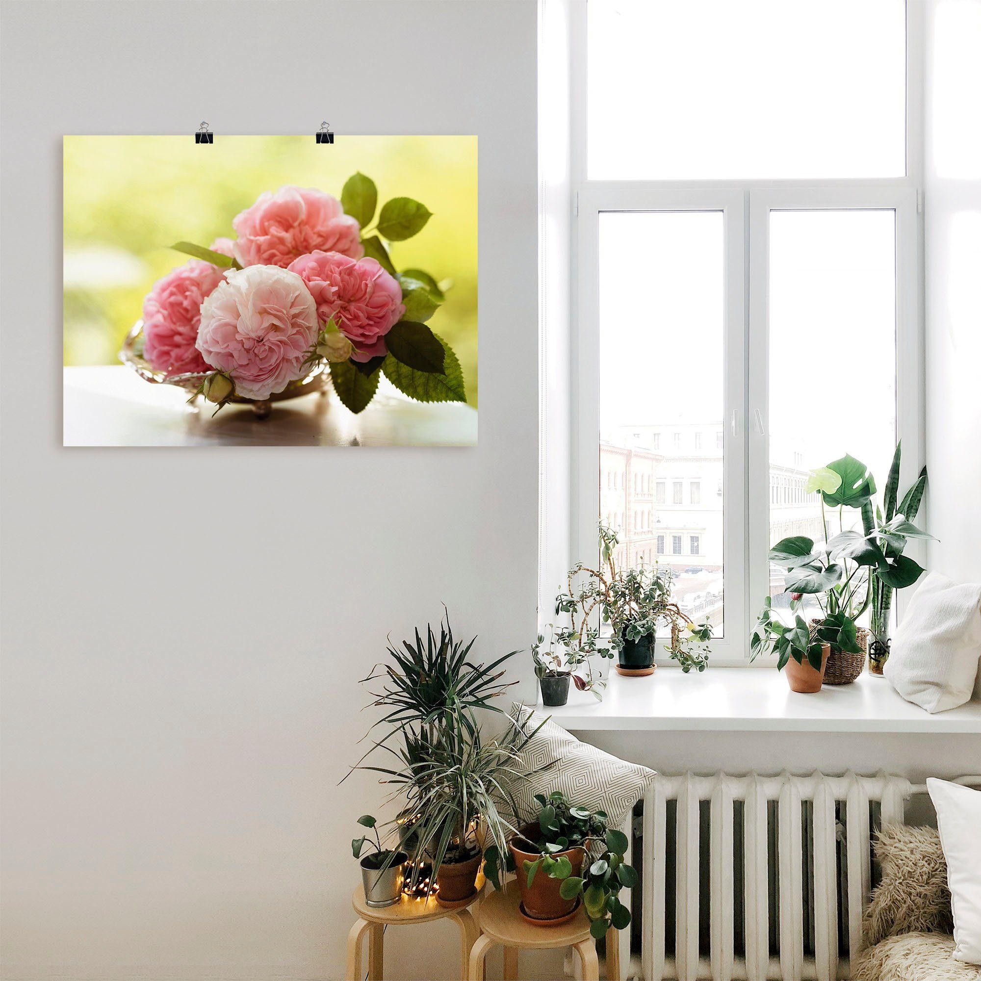 Artland Wandbild Rosen in Silberschale Leinwandbild, Stillleben, Wandaufkleber St), Blumen oder in versch. Poster als Größen (1