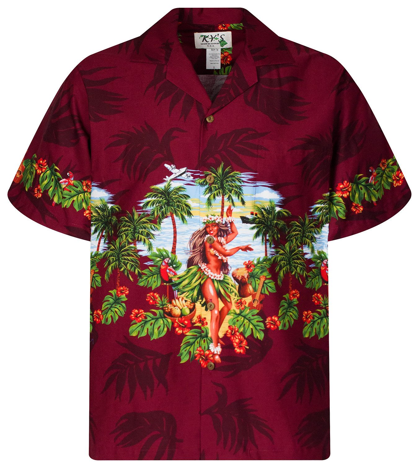 Hawaiihemd "Hula" Herren Kurzarm Baumwolle Kokosknöpfe Original Hawaii