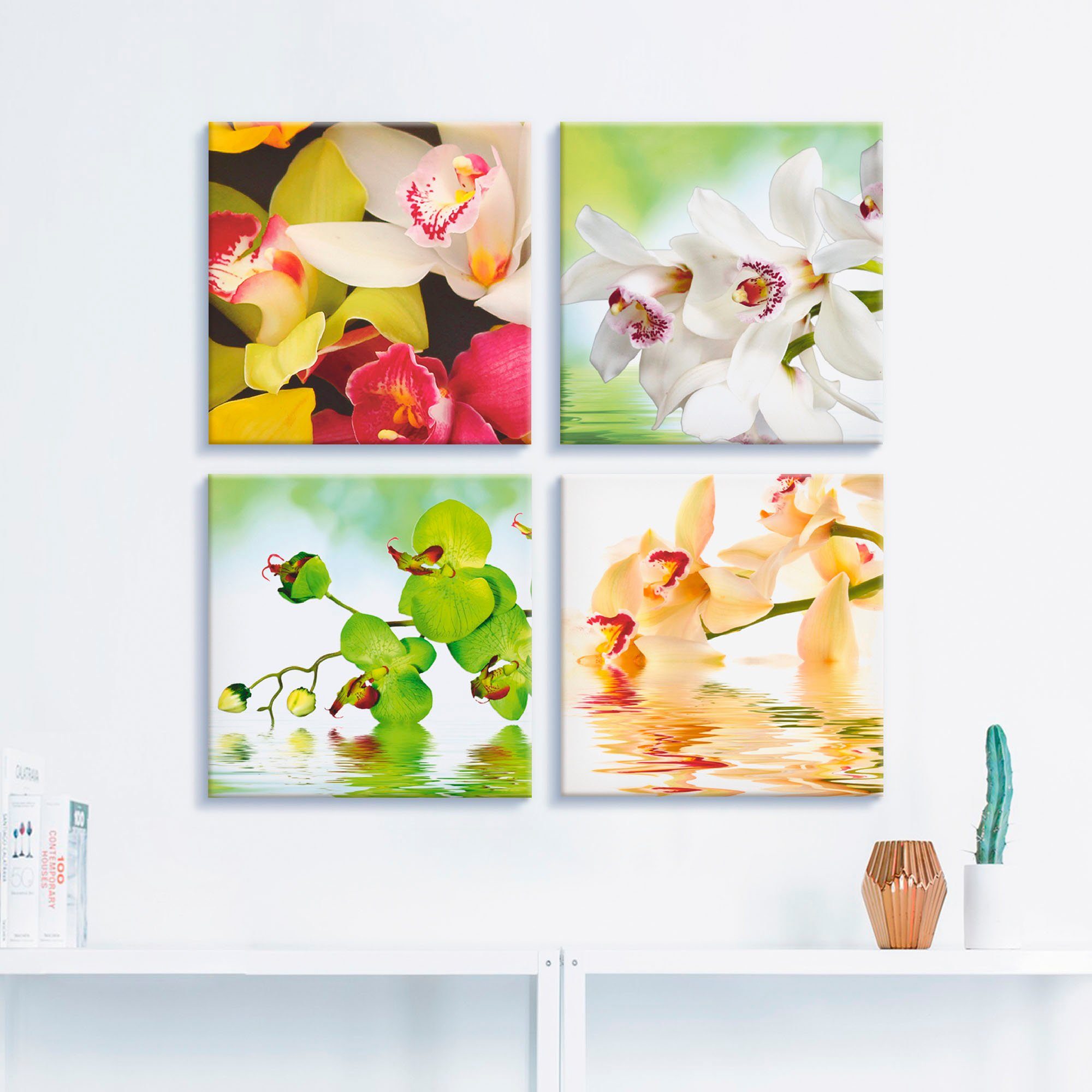 Artland Leinwandbild Orchideen Blumen, Blumen (4 St), 4er Set, verschiedene Größen