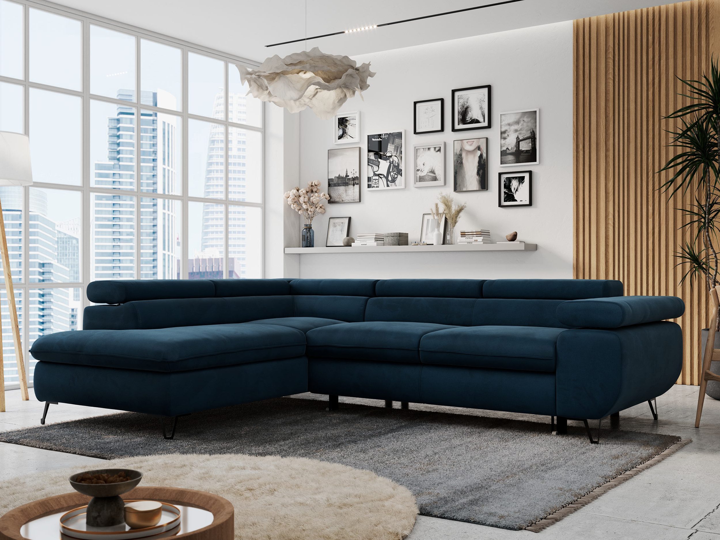 MKS MÖBEL Ecksofa PETER L, Set, Ecksofa L-form, HR35-Schaum, Wellenfederkern, Bettfunktion, Einstellbare Kopfstützen, Bettkasten