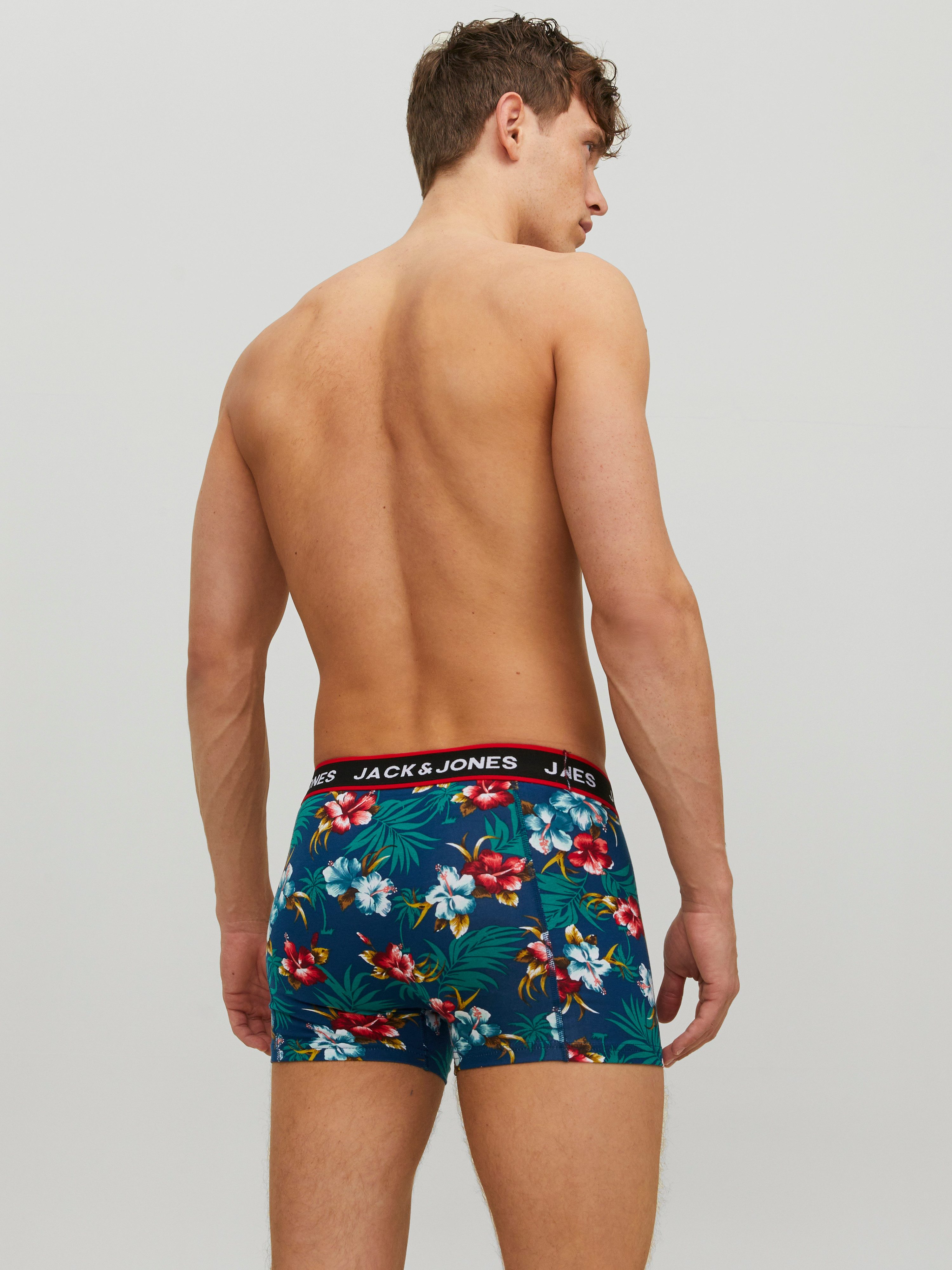 Jack & Jones Trunk JACFLOWER mit Blumenprint und elastischem Bund (Packung, 3-St) bedruckt, modisch, eng anliegend, Baumwollmischung, Bündchen