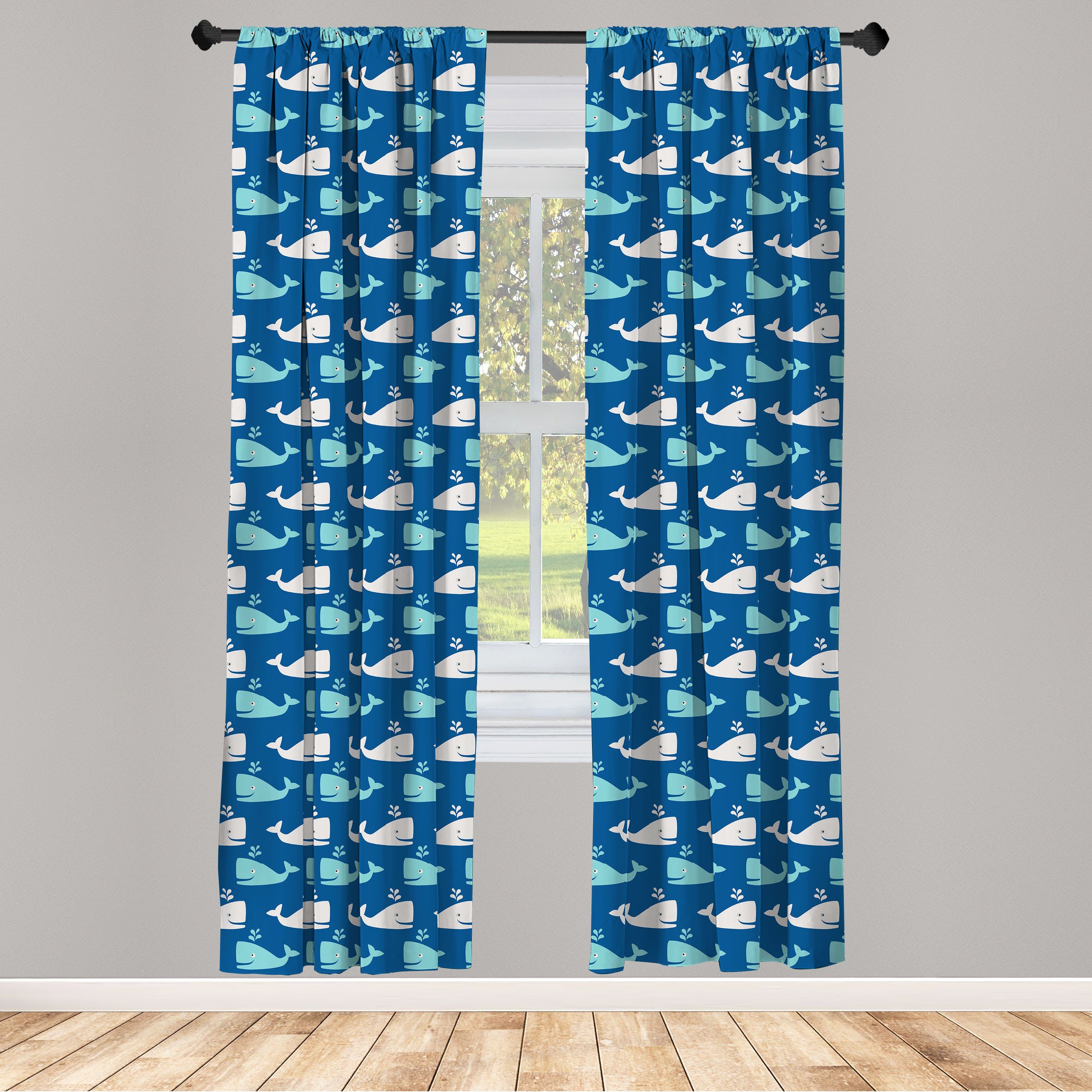 Gardine Vorhang für Wohnzimmer Schlafzimmer Dekor, Abakuhaus, Microfaser, Wal Bicolor Ozean Tiere