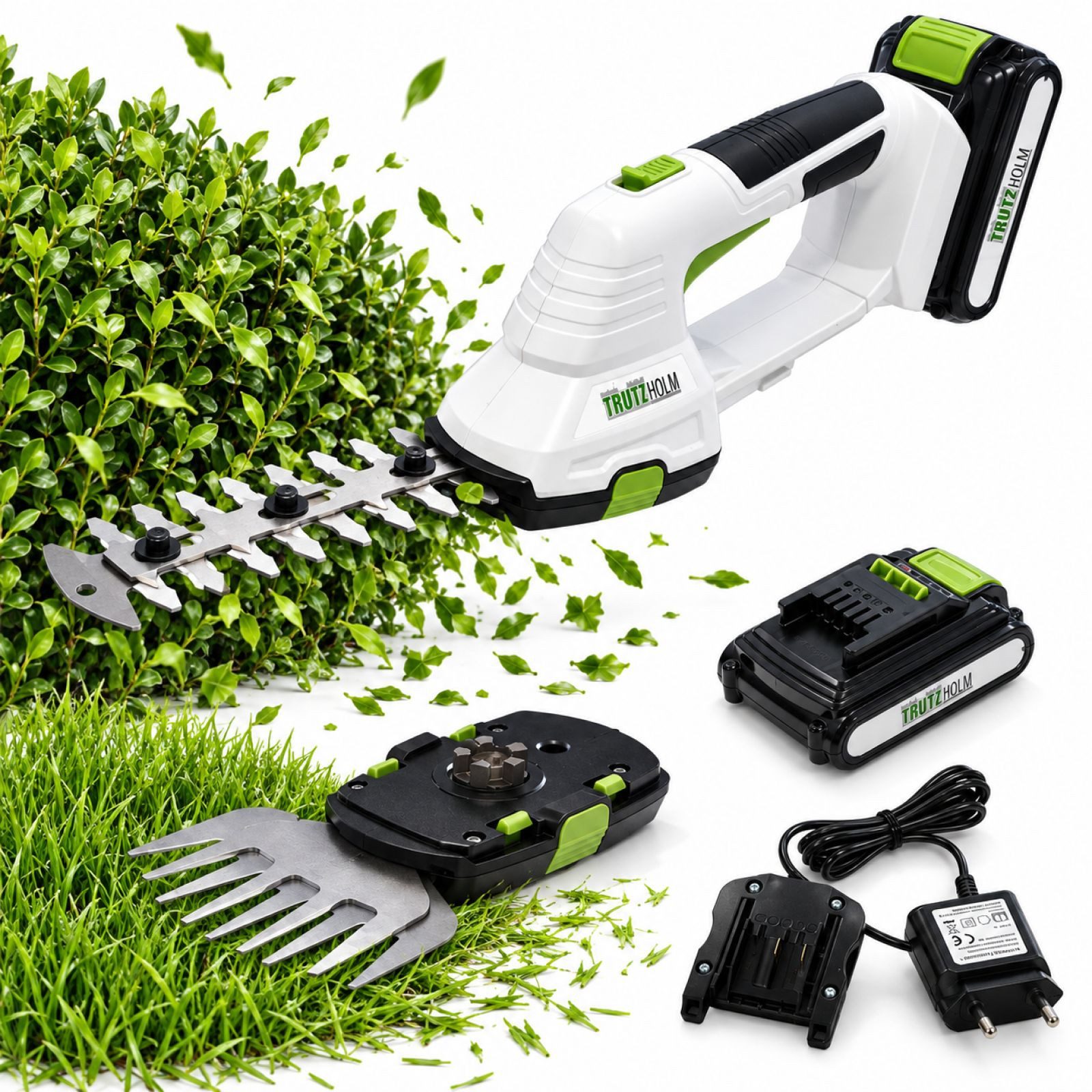 TRUTZHOLM Akku-Gras- und Strauchscherenset 20 V 2-in-1 inkl. 2.0Ah Akku 10 cm Gras- und 20 cm Strauchklinge, bis 10 m Arbeitshöhe, (Komplett-Set, 1 St), 2024
