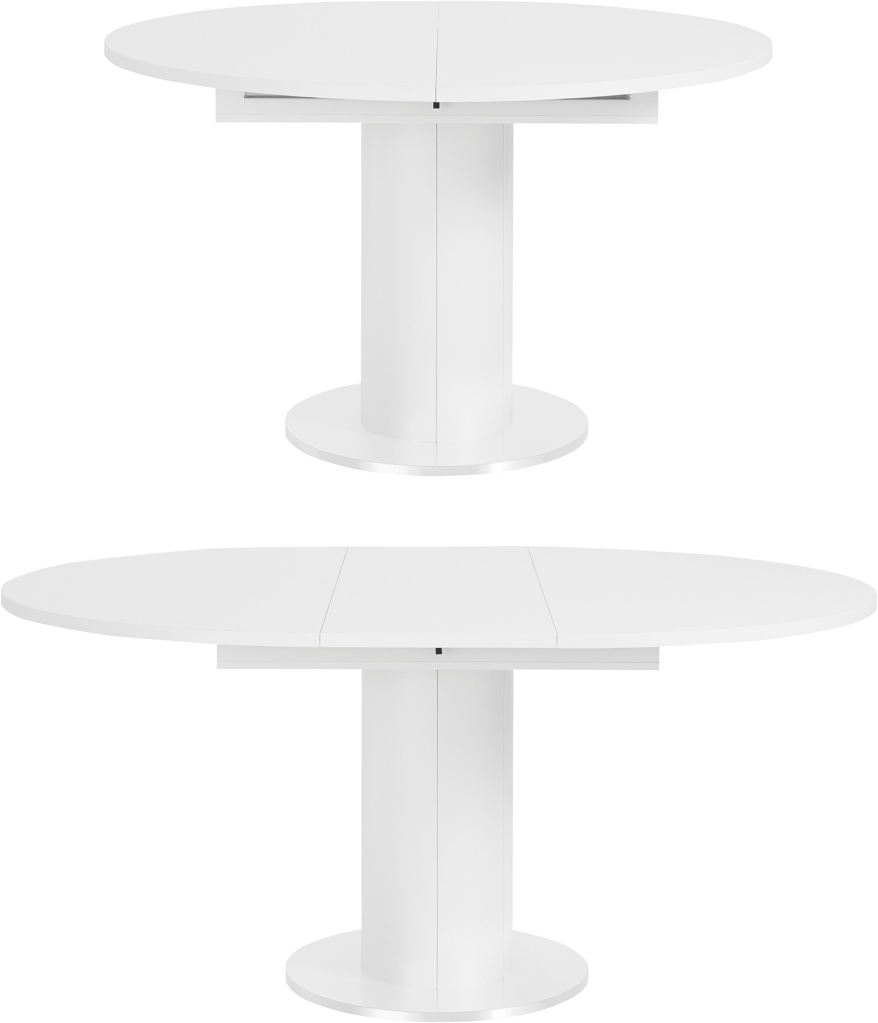 Säule lack Untergestell Esstisch, Mäusbacher Tischplatte: rund, Weiß matt