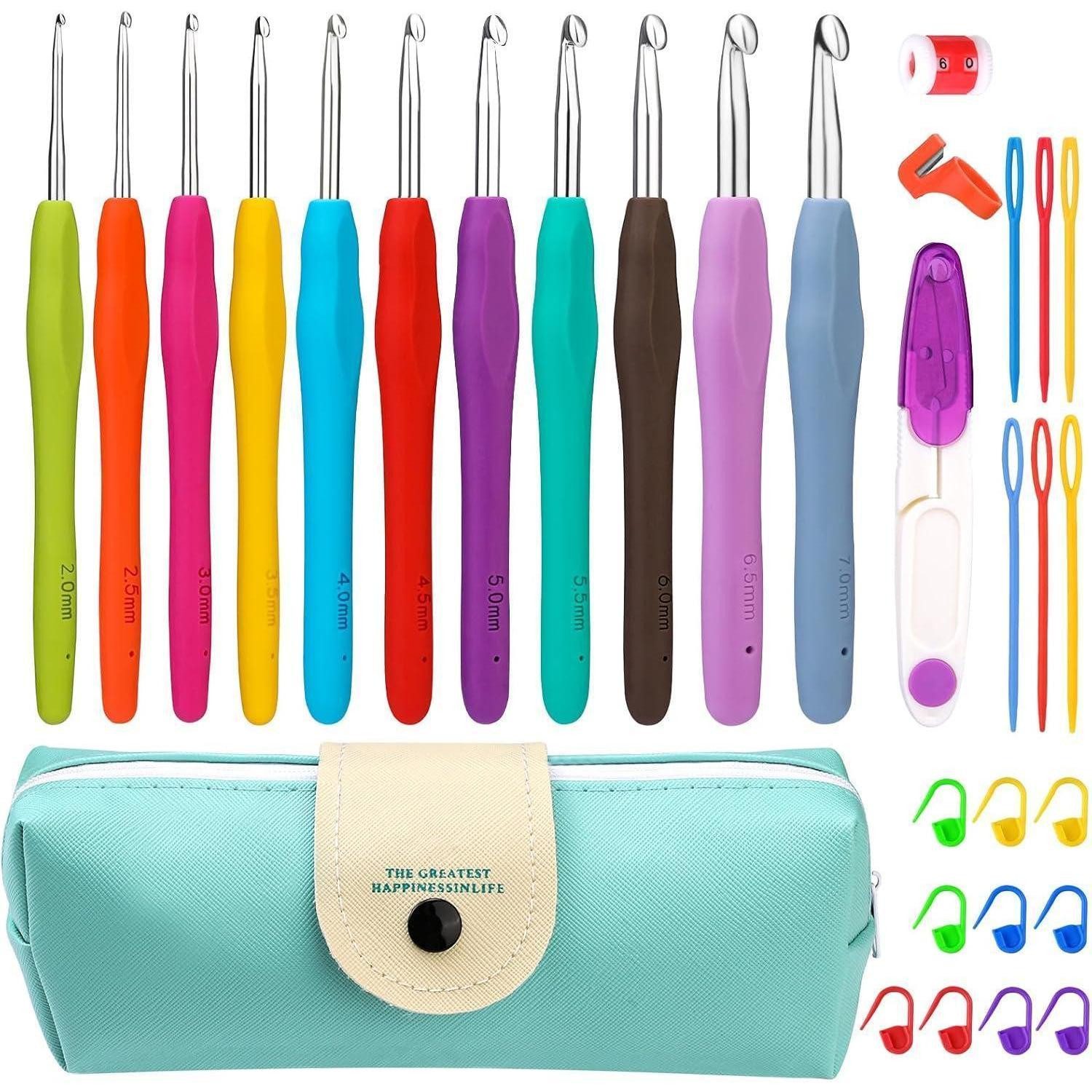 Häkelnadeln Häkelnadel Set 11 Größen 32 Stück Etui 2 mm 3 mm 4 mm 5 mm 6 mm 7 mm