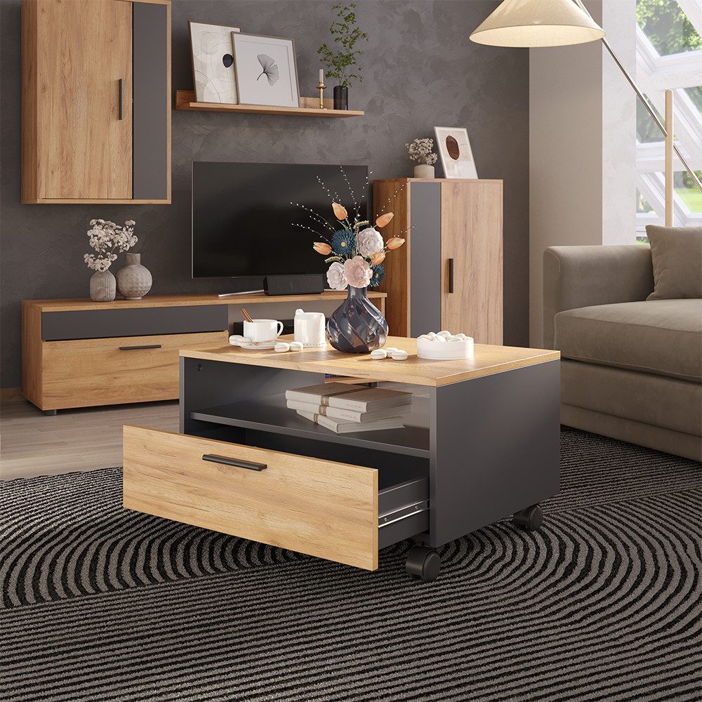 Vicco Beistelltisch Bibo, Anthrazit/Goldkraft Eiche, 70 x 52.4 cm (1-St)