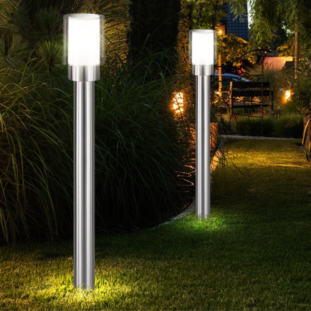 etc-shop Pollerleuchte, Leuchtmittel nicht Wegeleuchten Stehleuchte Aussenlampe Außen inklusive, Aussen silber Gartenlampen