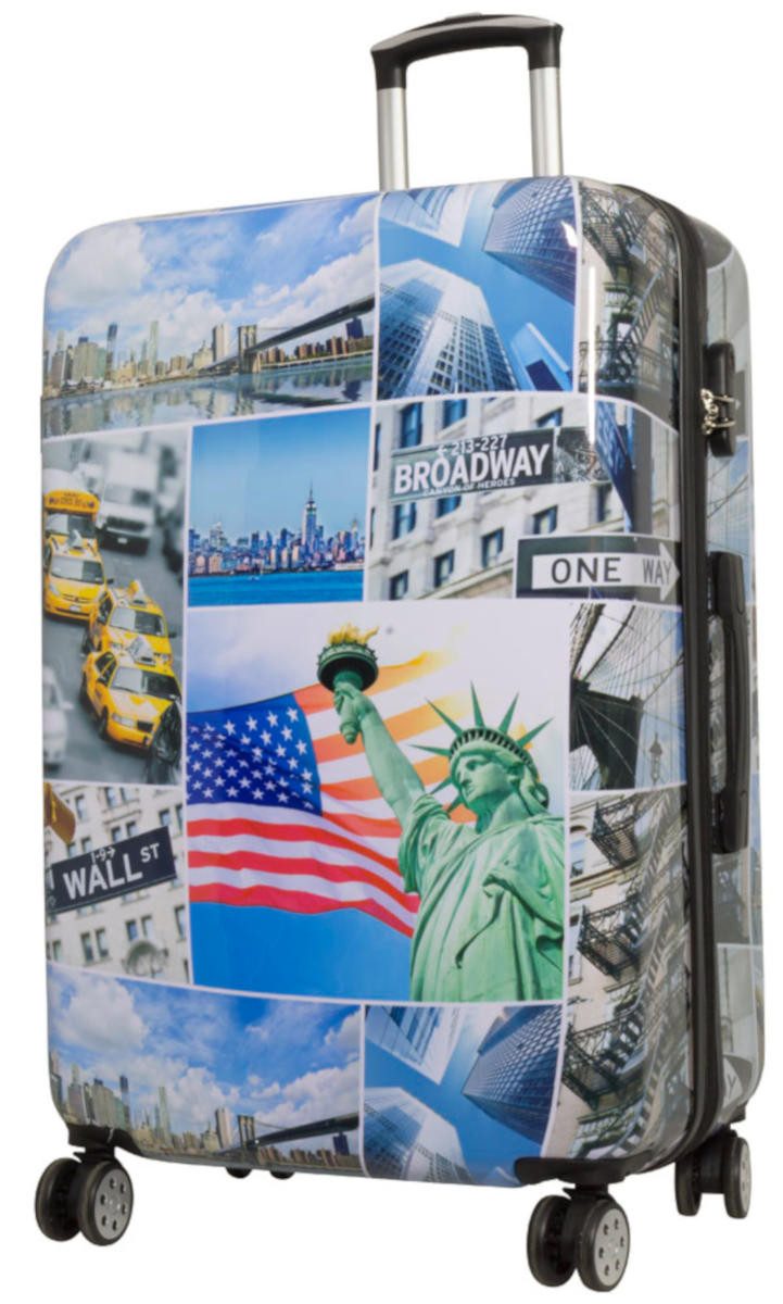 Warenhandel König Trolleyset New York Liberty, 4 Rollen, (Gr. M, L und XL, 3 tlg., Hartschalen Trolley Set), mit Motiv, Dehnfalte zur Vergrößerung des Packvolumens