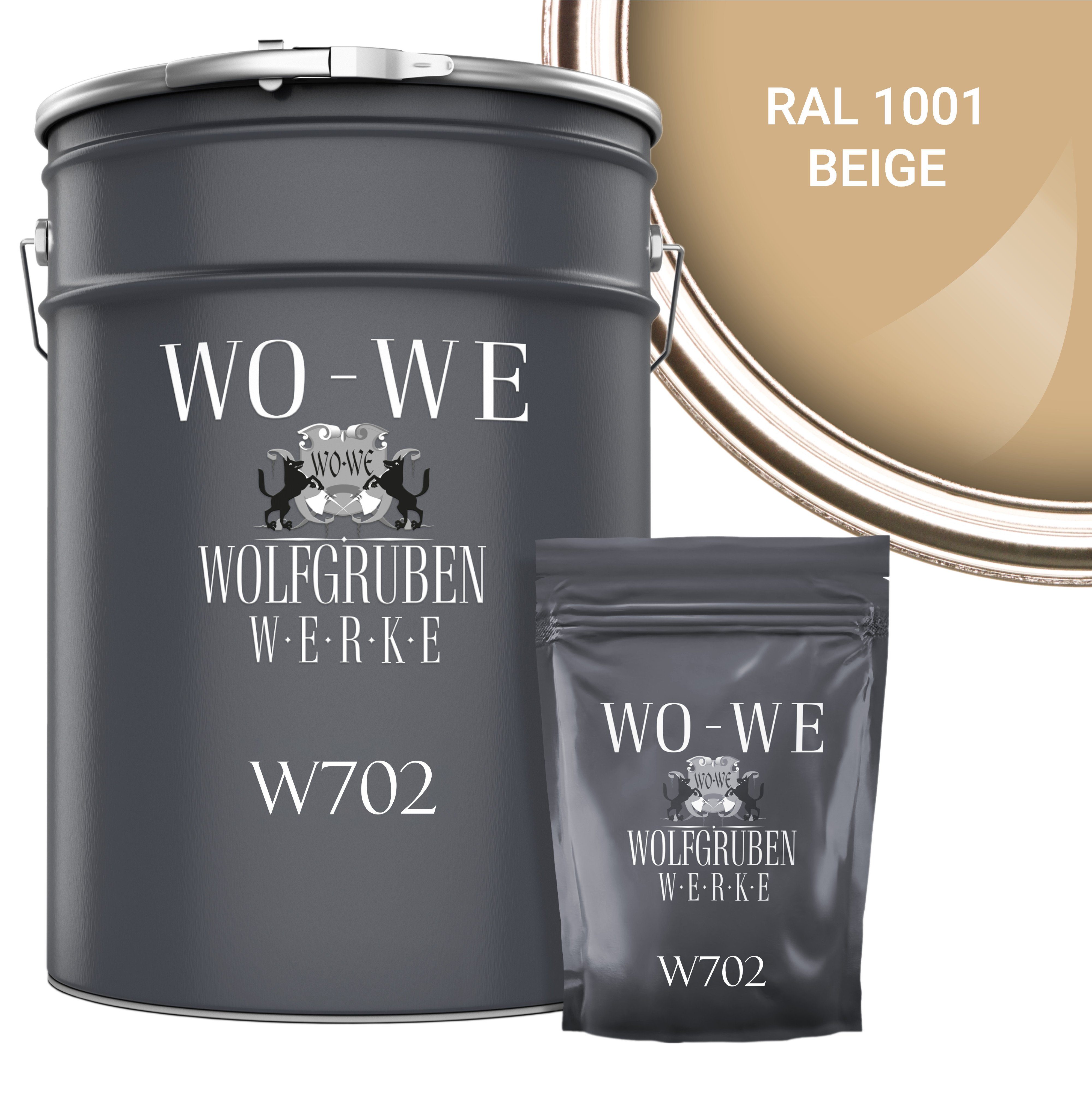 WO-WE 2,5-20Kg, Garagenfarbe 1001 Bodenversiegelung 2K RAL Epoxidharz Bodenbeschichtung Seidenglänzend, W702, Beige