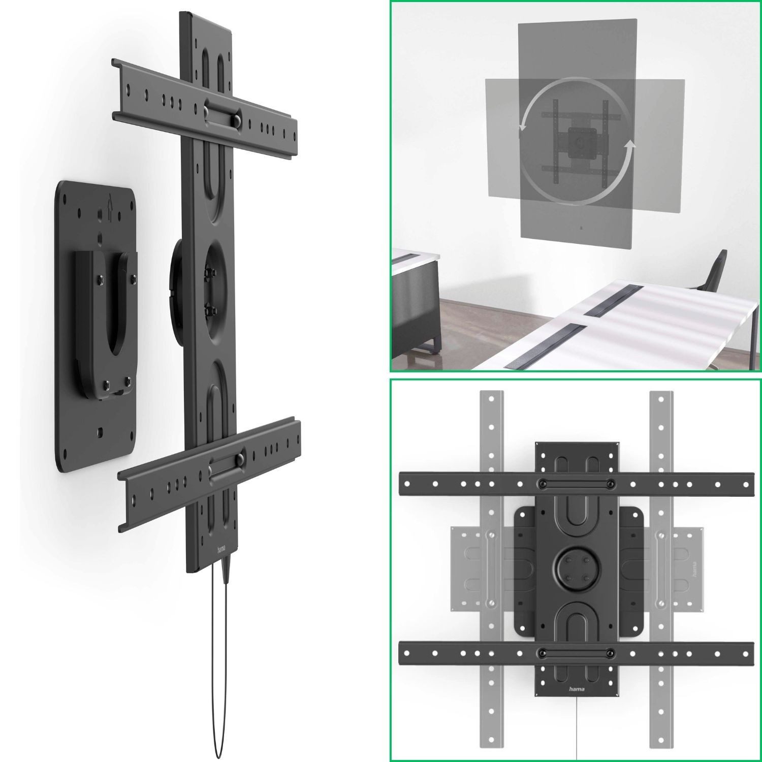 Hama TV-Wandhalterung TV Wandhalterung für Hoch- und Querformat bis 80", (bis 80 Zoll, Quer- + Hochformat Rotierbar 360° drehbar Pivot Wand-Halter Halterung)