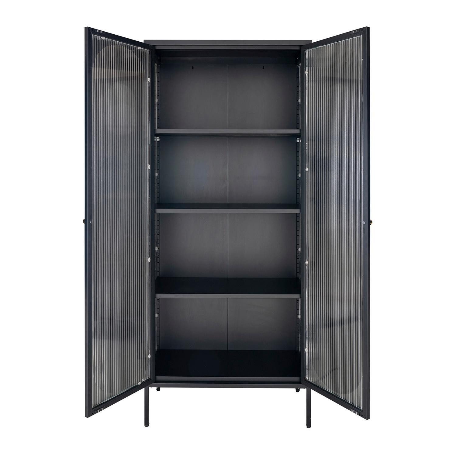 Holiday Heimtex Vitrine ADELAIDE, Schwarz, Stahl, mit geripptem Glas, B 80 x H 180 x T 35 cm
