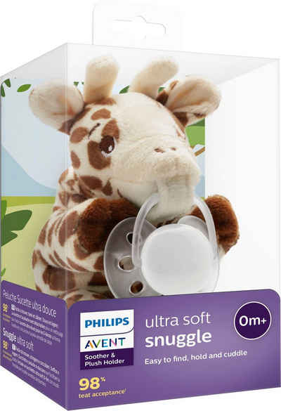 Philips AVENT Schnullerbefestigung SCF348/11, (Set, 2-tlg., Ultraweiches Kuscheltier mit Schnuller), Schnullertier Giraffe
