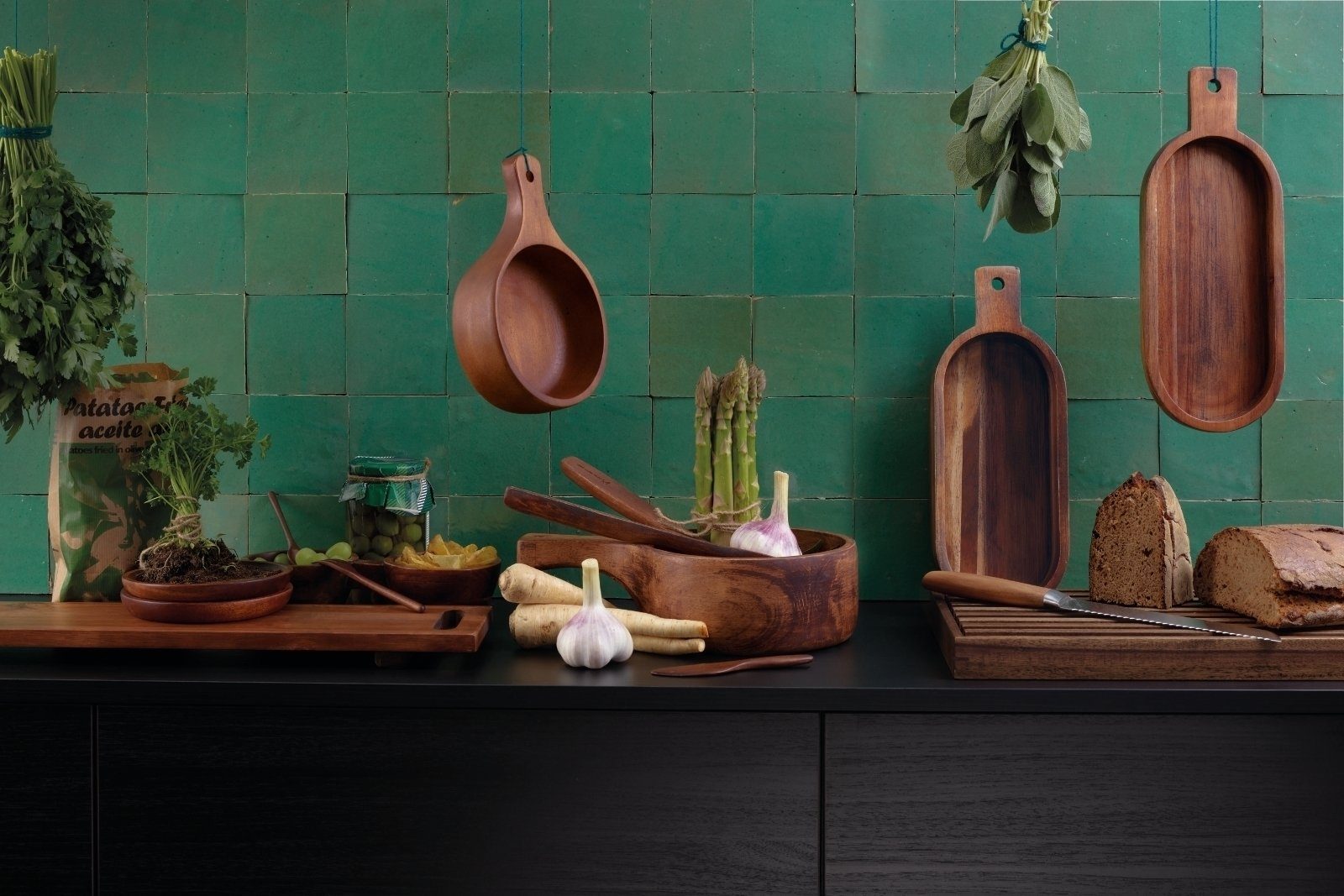 ASA SELECTION Besteck-Set Salatbesteck natur 30 x 7 cm, Gummibaumholz, Besteck