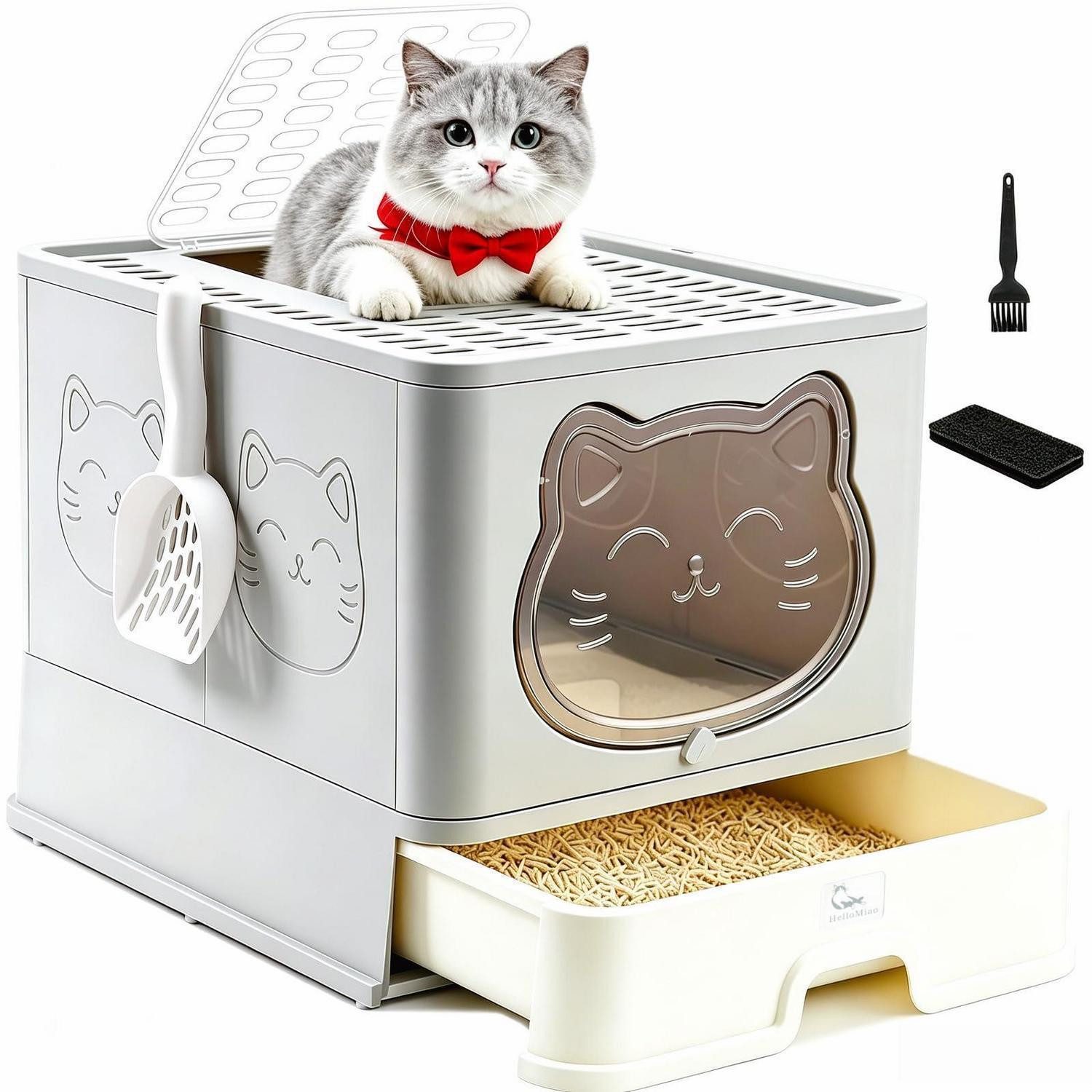 LuxusKollektion Katzentoilette Katzentoilette geschlossen faltbar Schublade silber