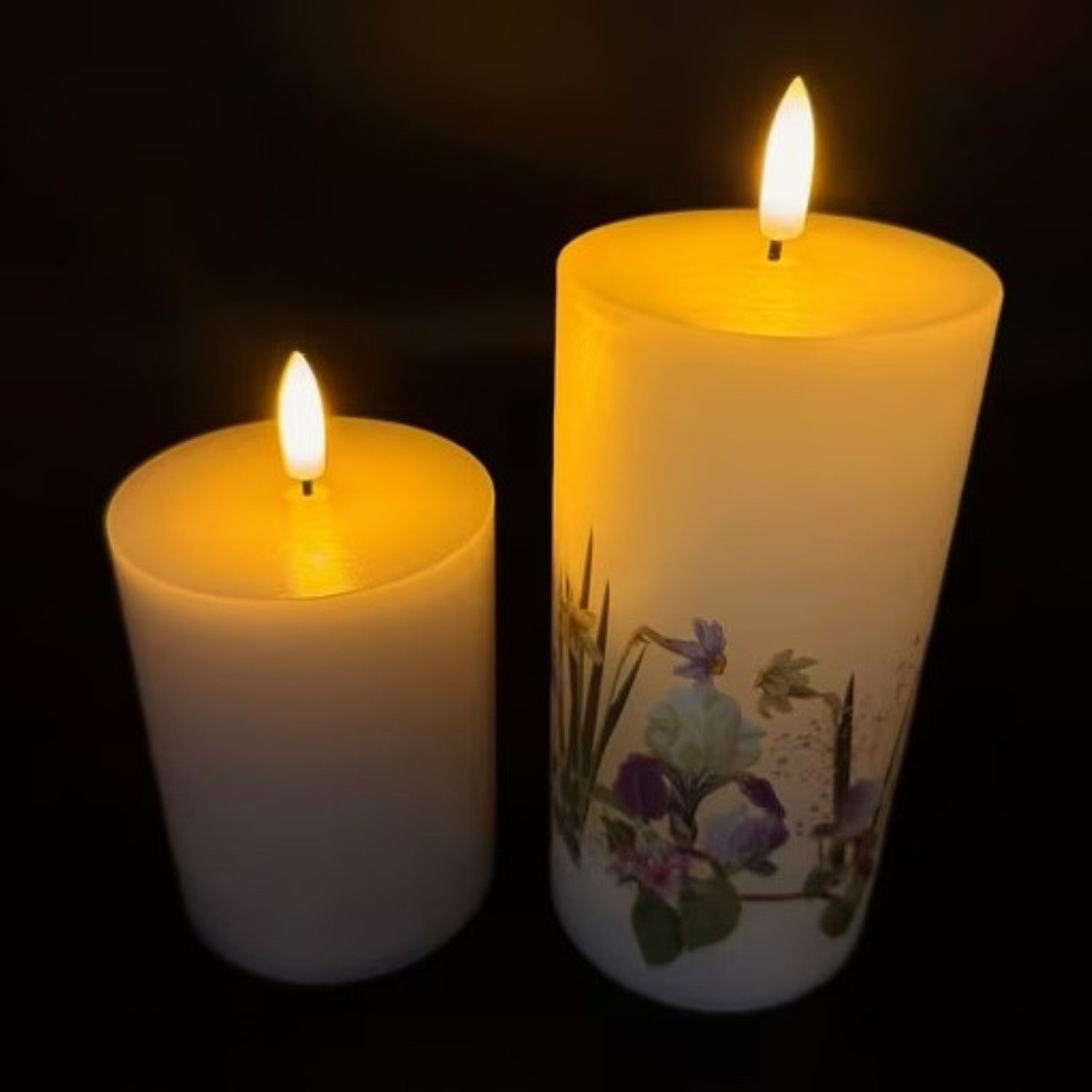 Online-Fuchs LED-Kerze 5er Set LED-Kerzen aus Echtwachs mit Timer (Apricot, Helllila, Rosa, mit Blumenverzierungen), Deko für Frühling, Sommer, Herbst